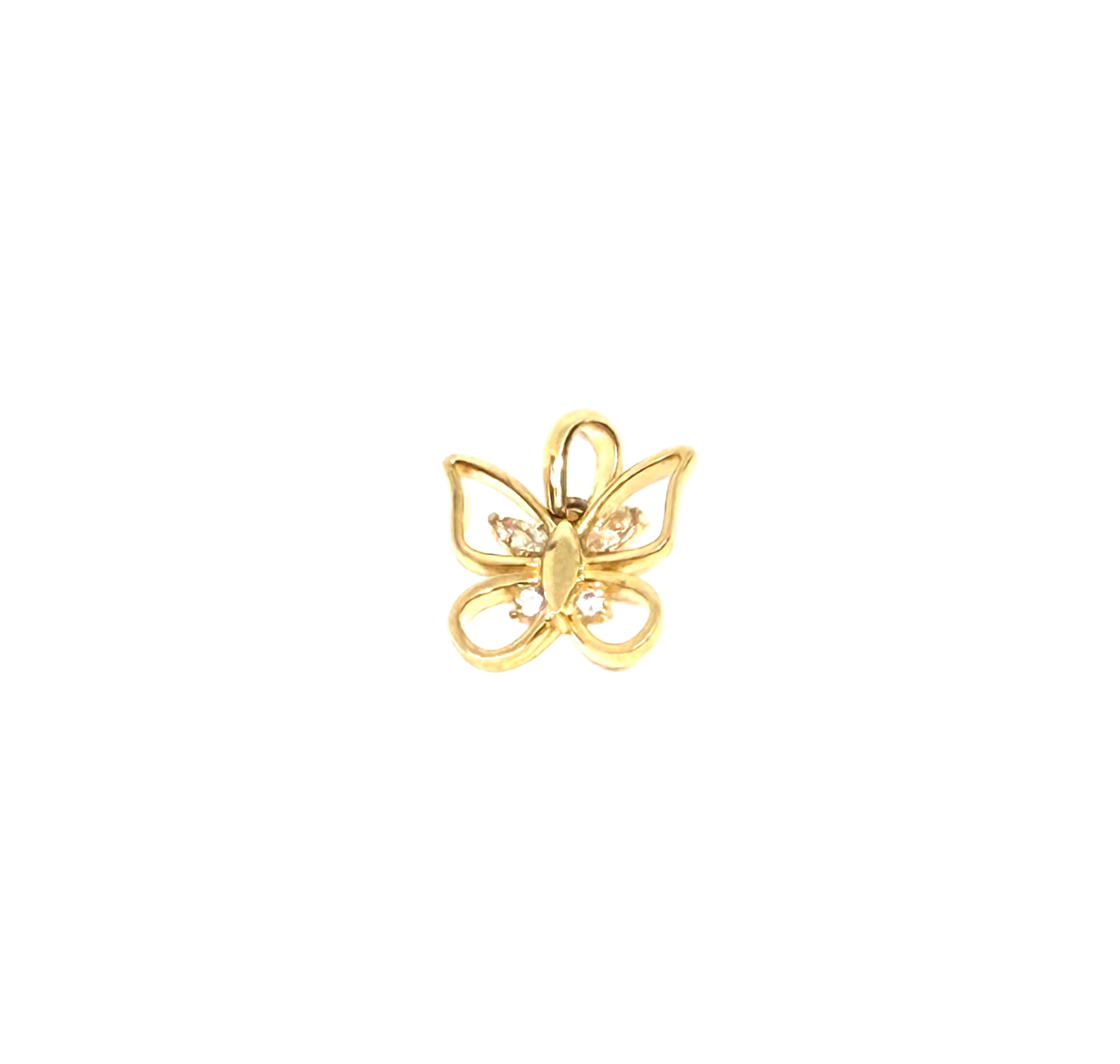 14K Solid Gold Butterfly with CZ Pendant