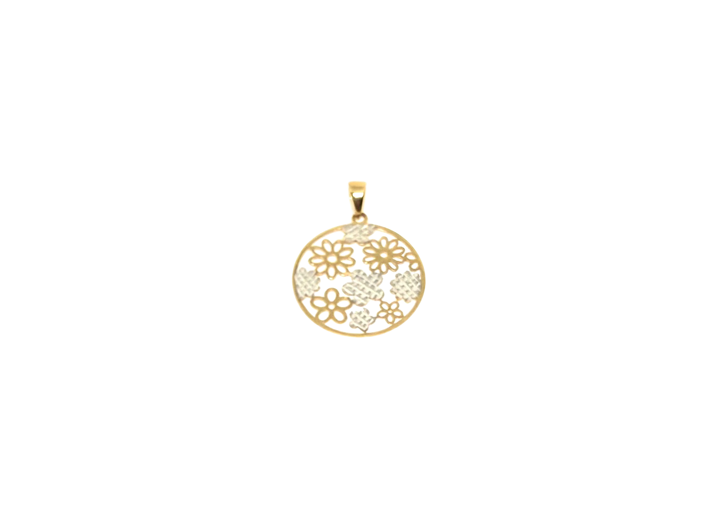 14K Solid Gold Circular Floral Pendant
