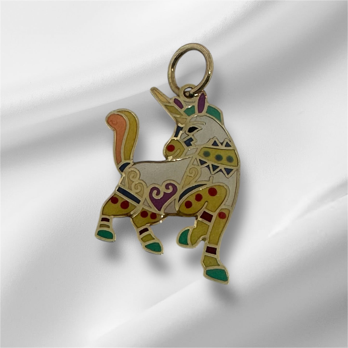 14K Solid Gold Enamel Unicorn Pendant