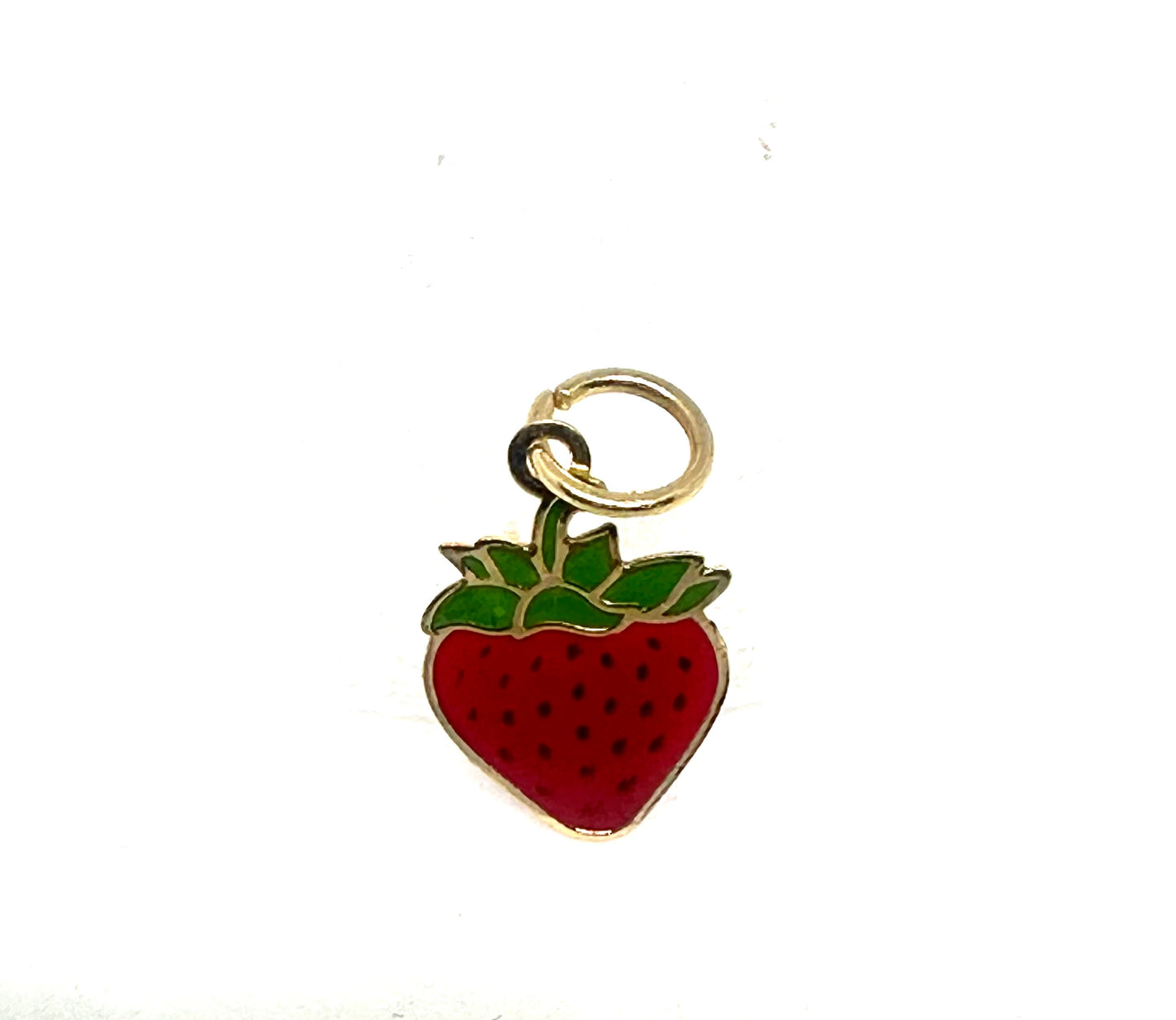 14K Solid Gold Enameled Strawberry Pendant