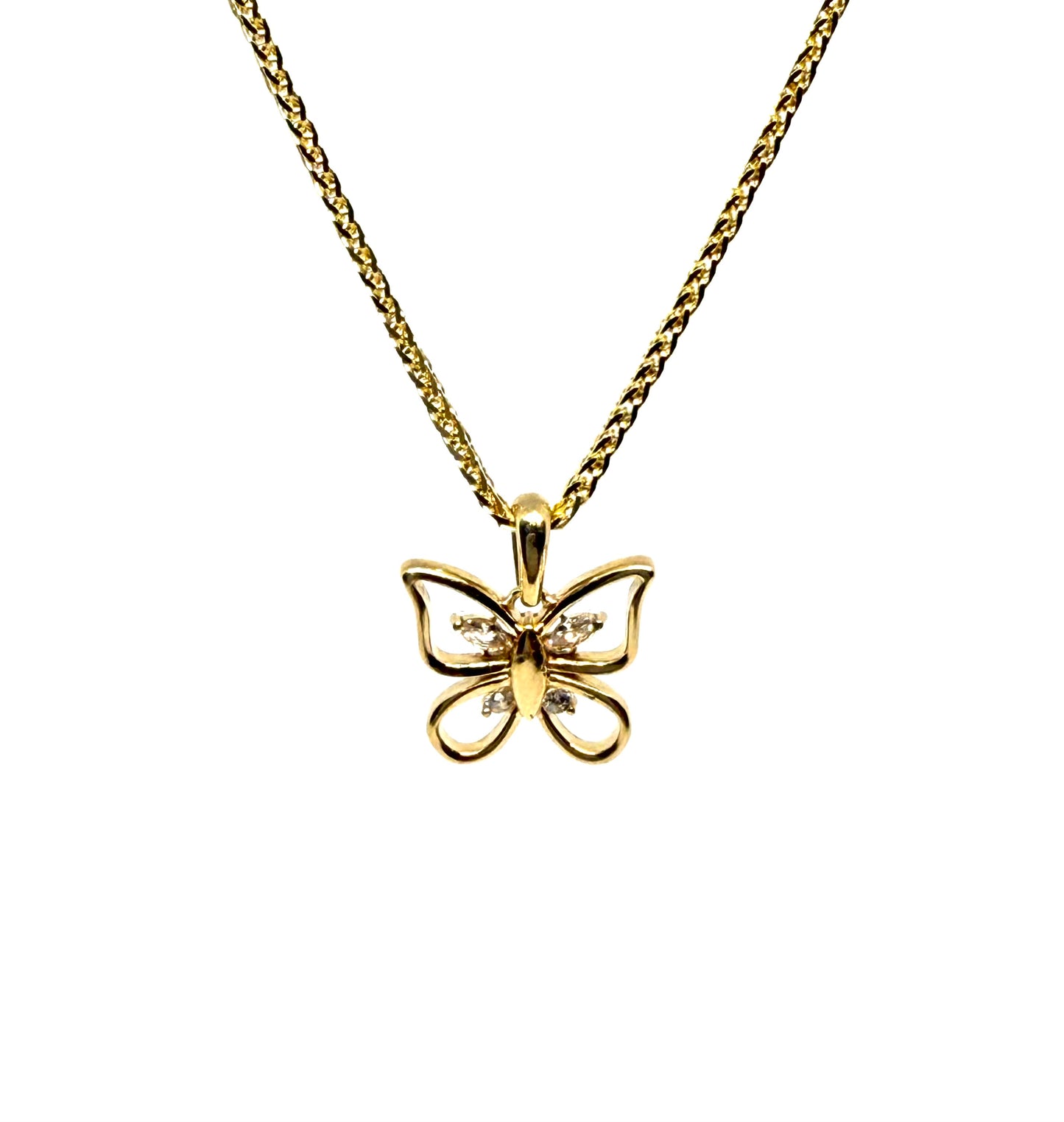 14K Solid Gold Butterfly with CZ Pendant