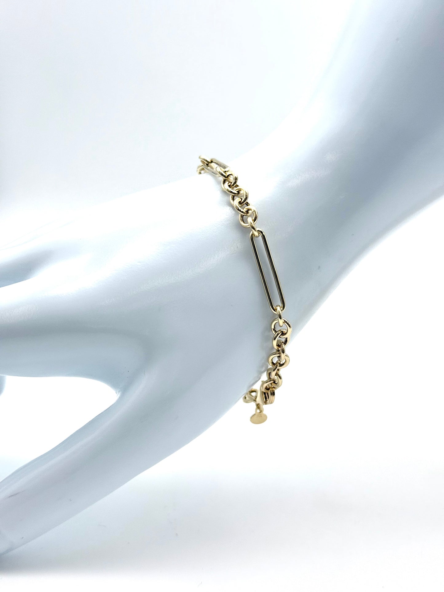14K Solid Gold Paperclip Rolo Chain Bracelet