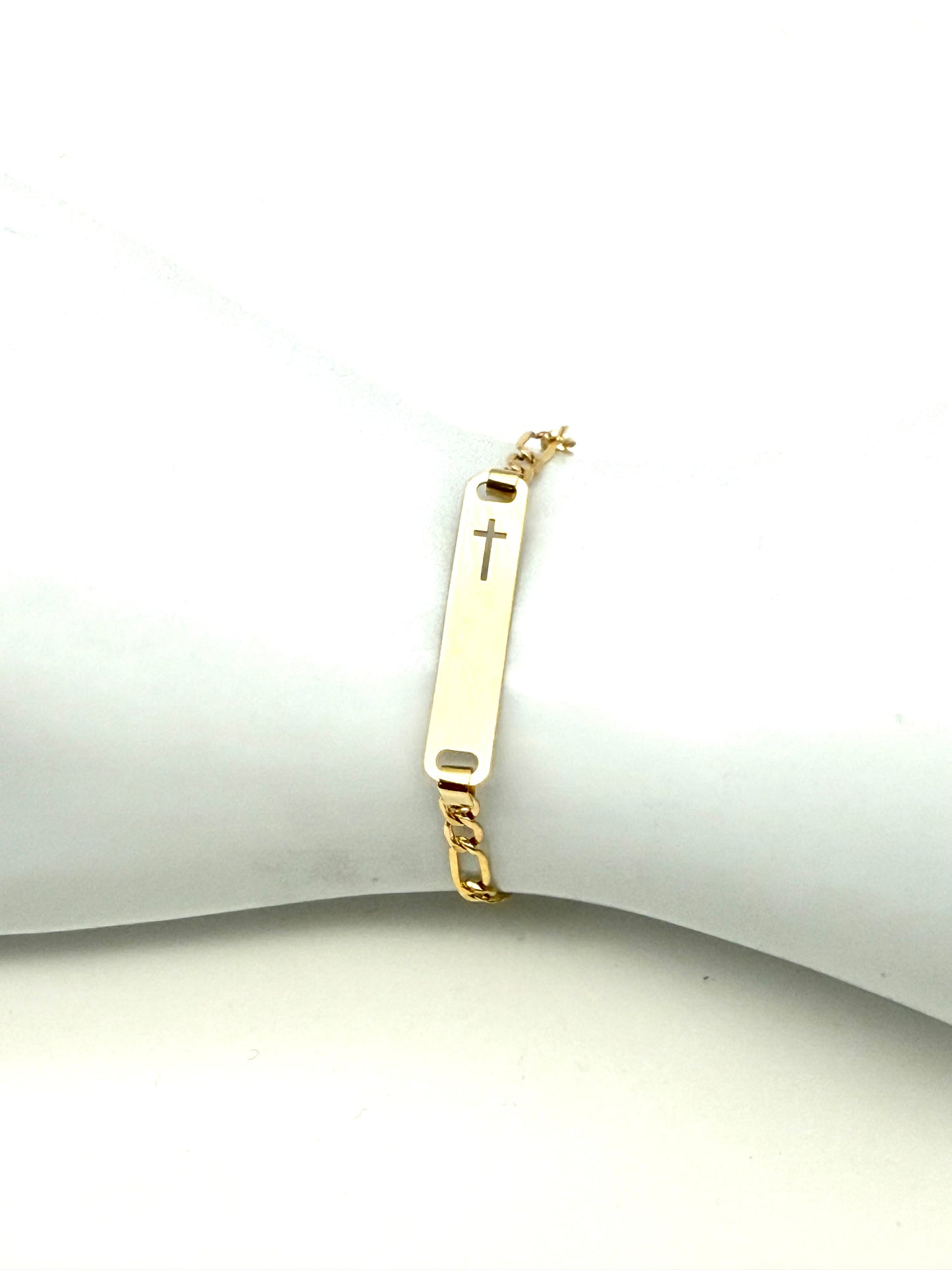 14K Solid Gold Figaro Chain ID Bracelet