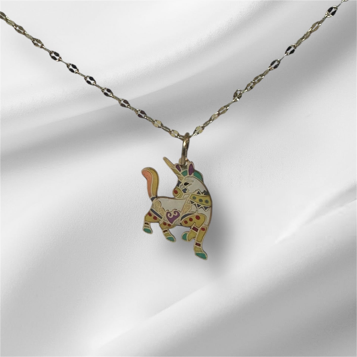 14K Solid Gold Enamel Unicorn Pendant