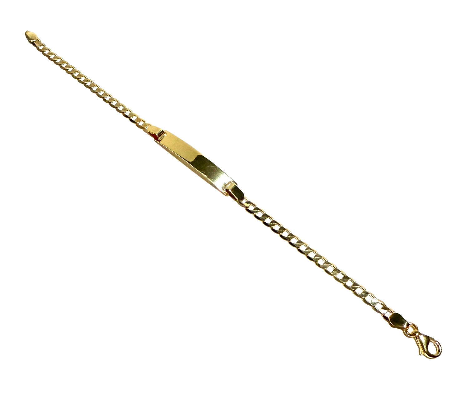 14K Solid Gold Flat Cuban Link Chain ID Bracelet (Free Engraving)