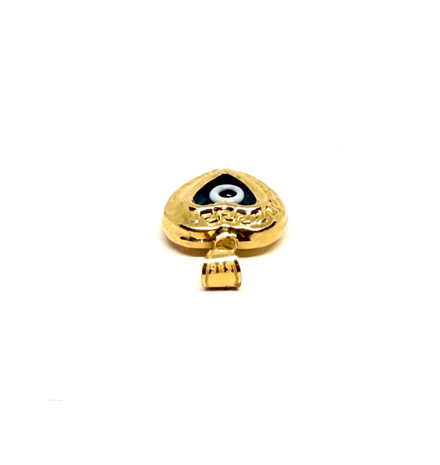 14K Solid Gold Puffy Heart with Evil Eye Pendant