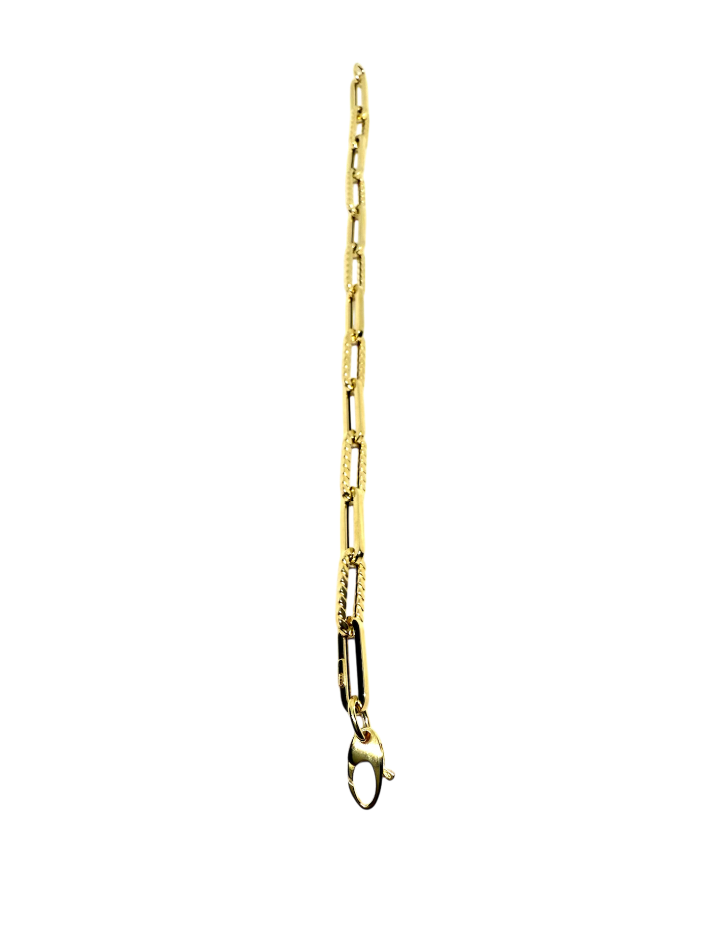 14K Solid Gold Paper Clip Chain Bracelet with Textured Links