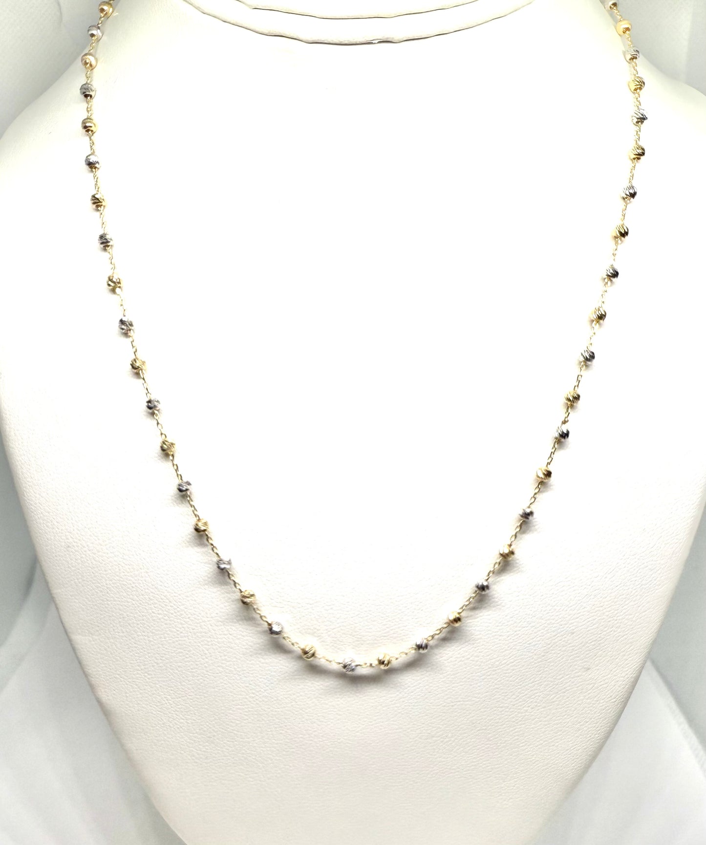 14K Solid Gold Cable Chain with Beads Necklace