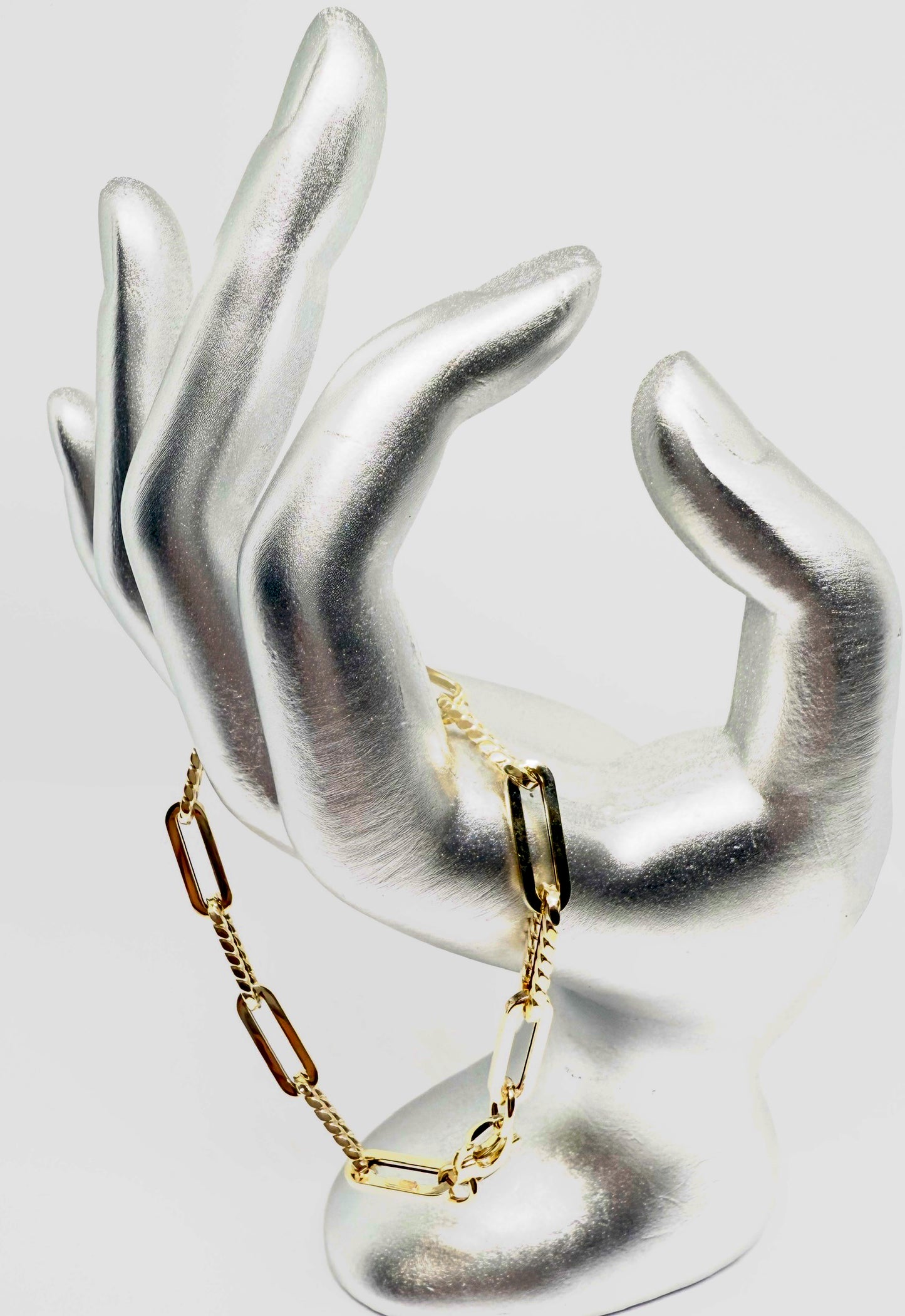 14K Solid Gold Paper Clip Chain Bracelet with Textured Links