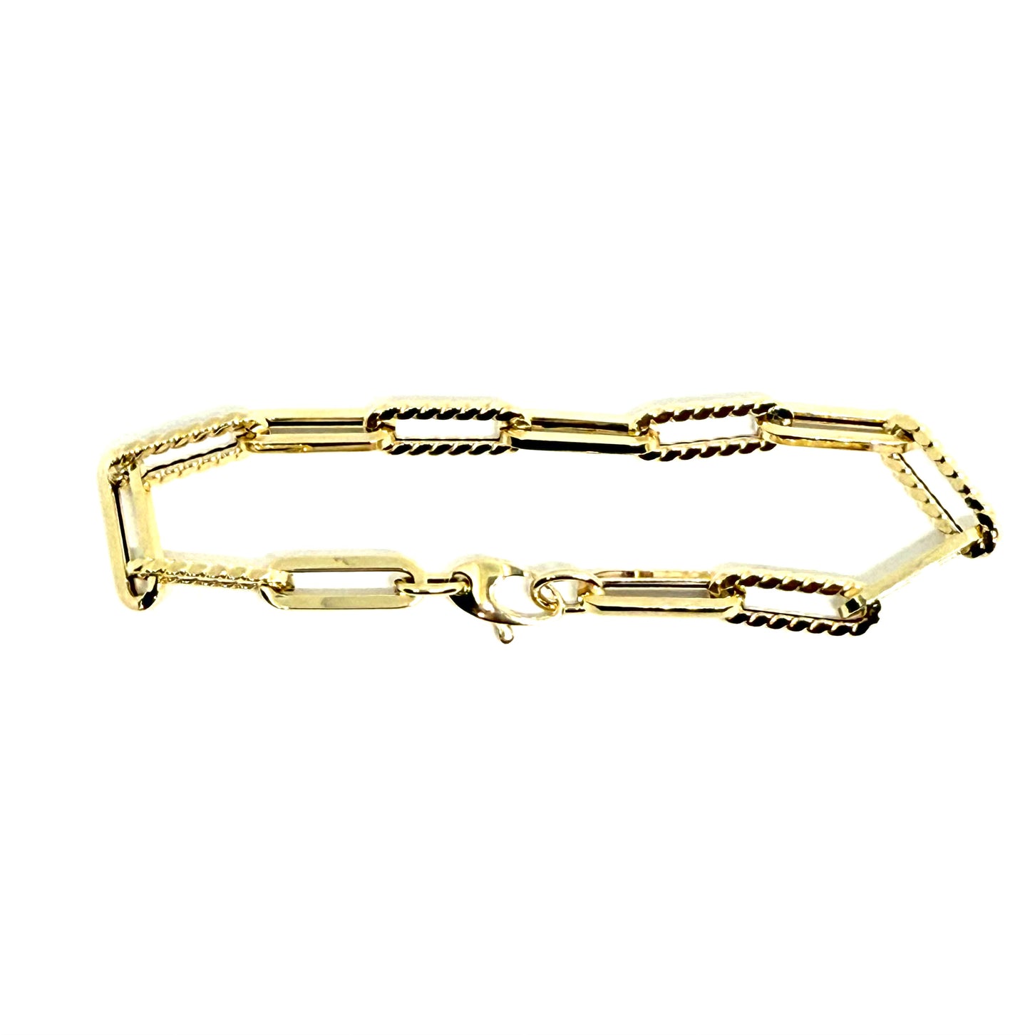 14K Solid Gold Paper Clip Chain Bracelet with Textured Links