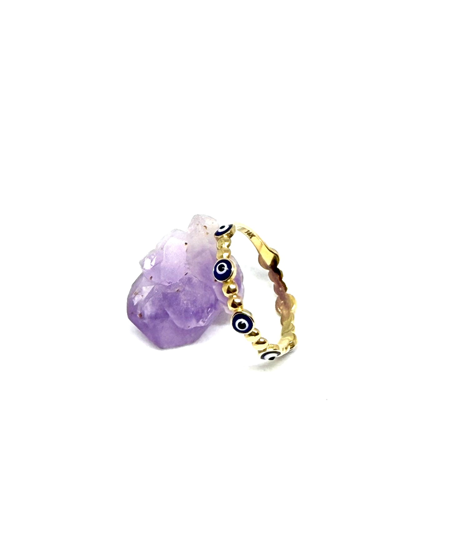 14K Solid Gold Evil Eye Ring
