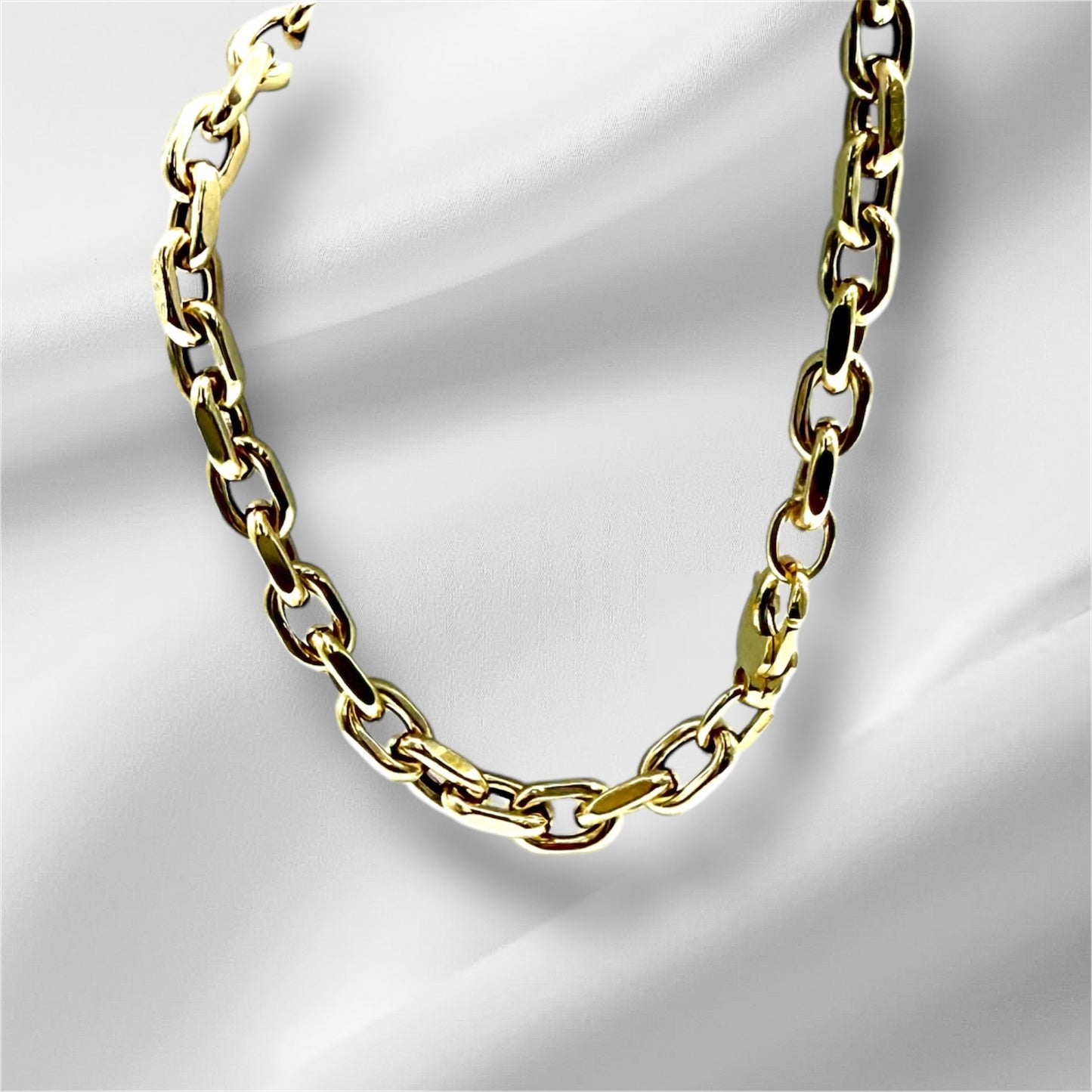 14K Solid Gold Thick Flat Cable Chain Bracelet