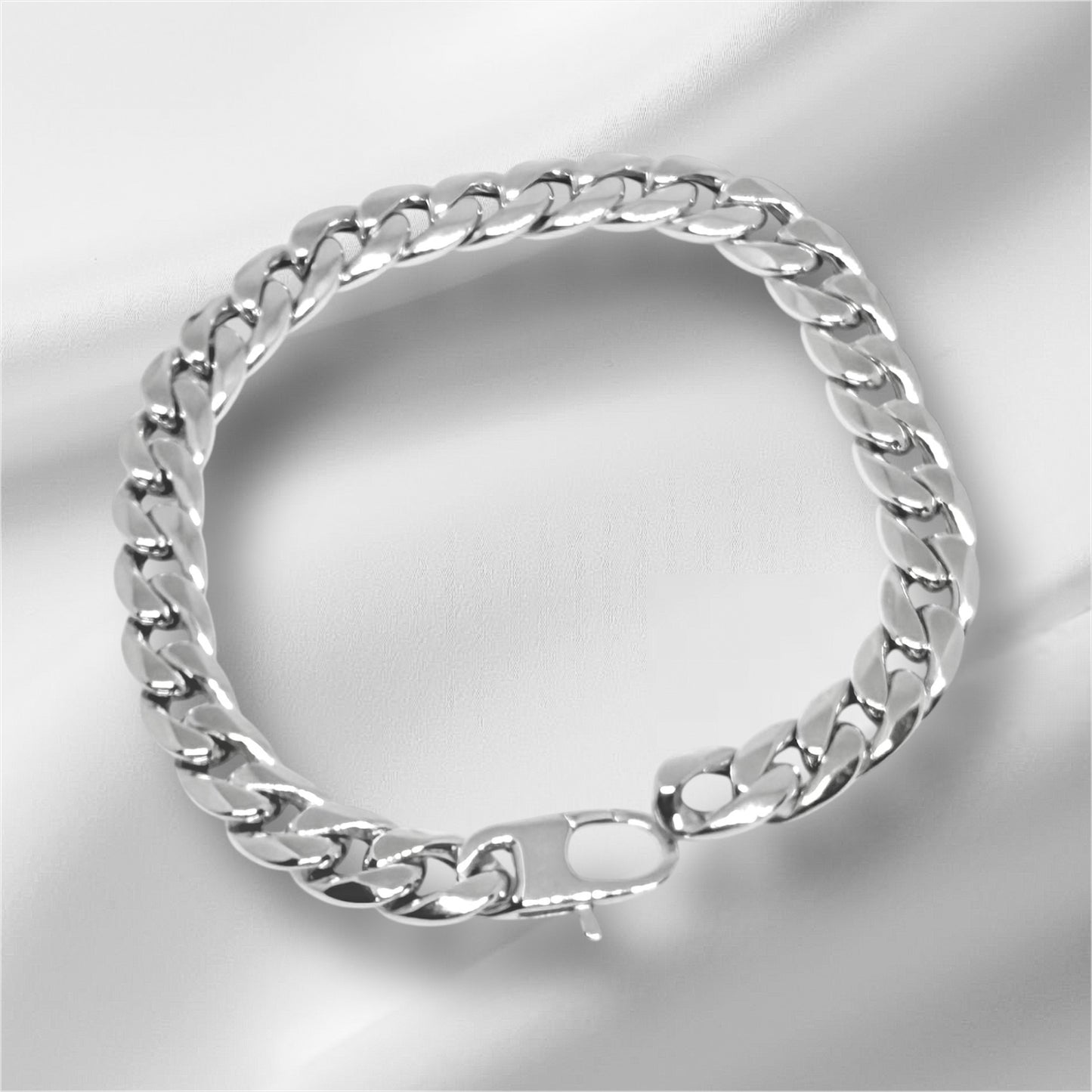 14K Solid White Gold 8mm Hollow Cuban Link Chain Bracelet