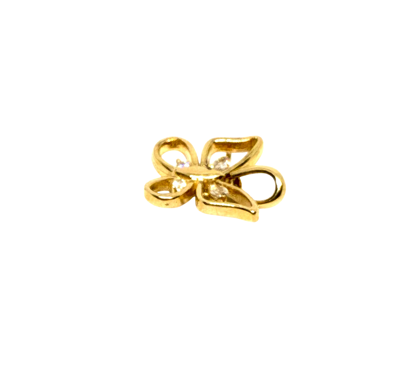 14K Solid Gold Butterfly with CZ Pendant