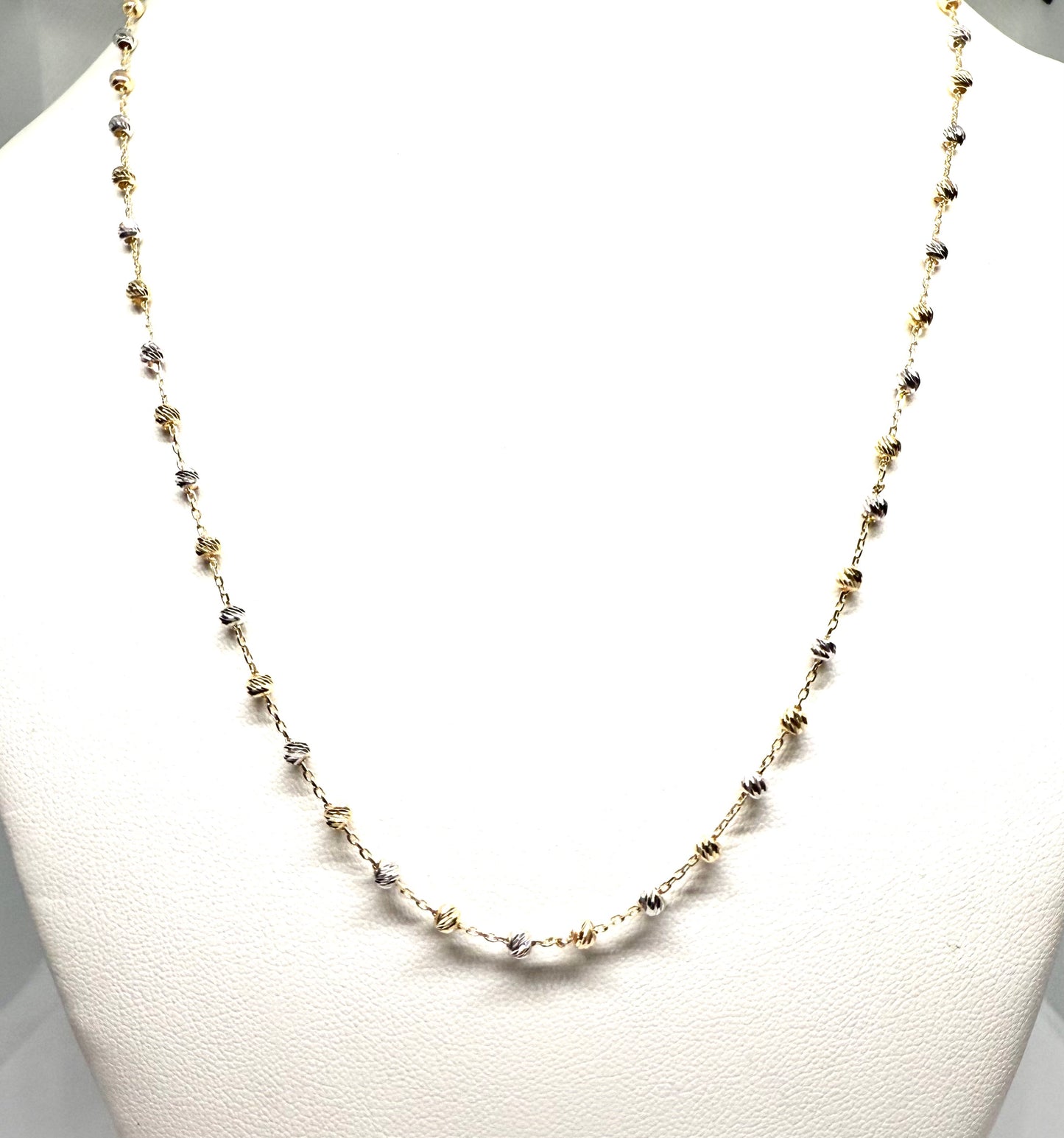 14K Solid Gold Cable Chain with Beads Necklace