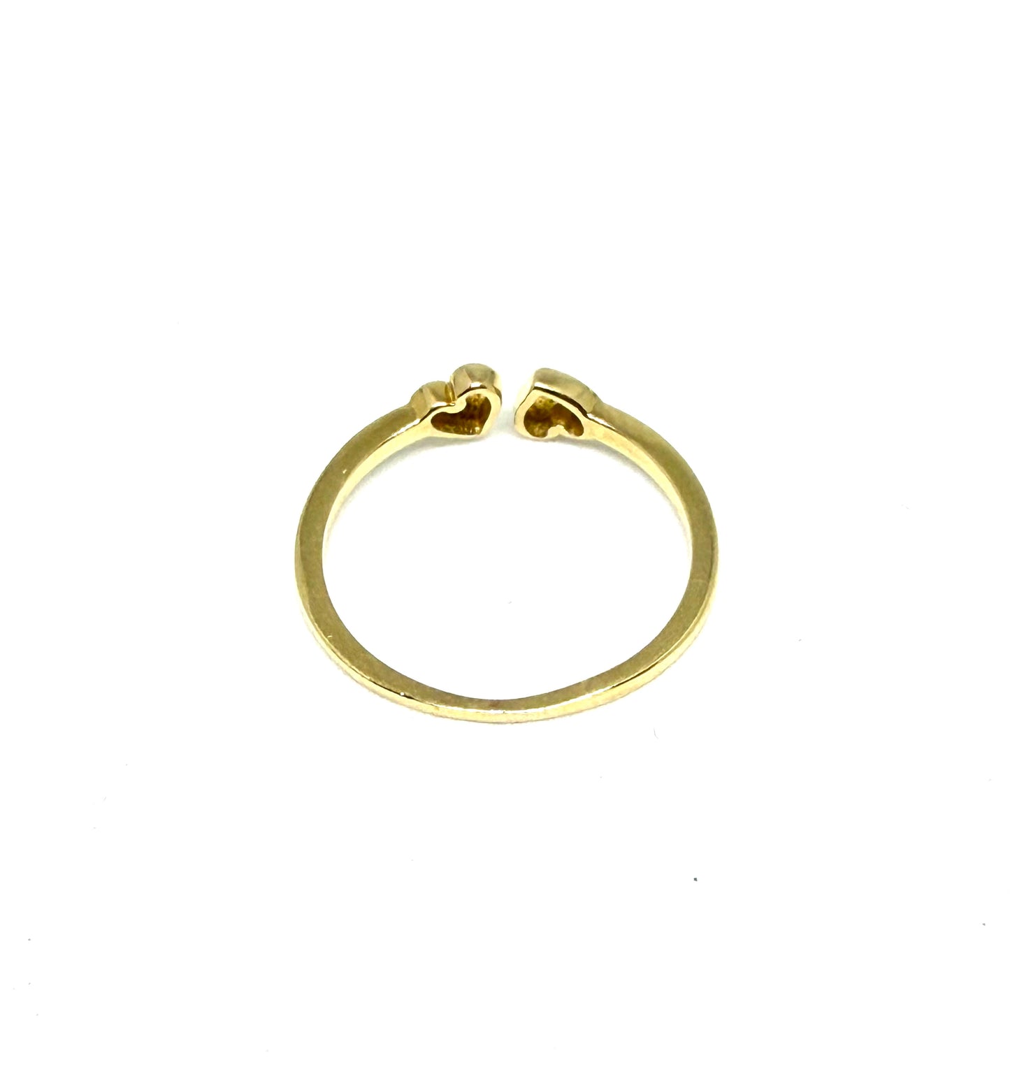 14K Solid Gold Two Puffy Hearts Adjustable Ring