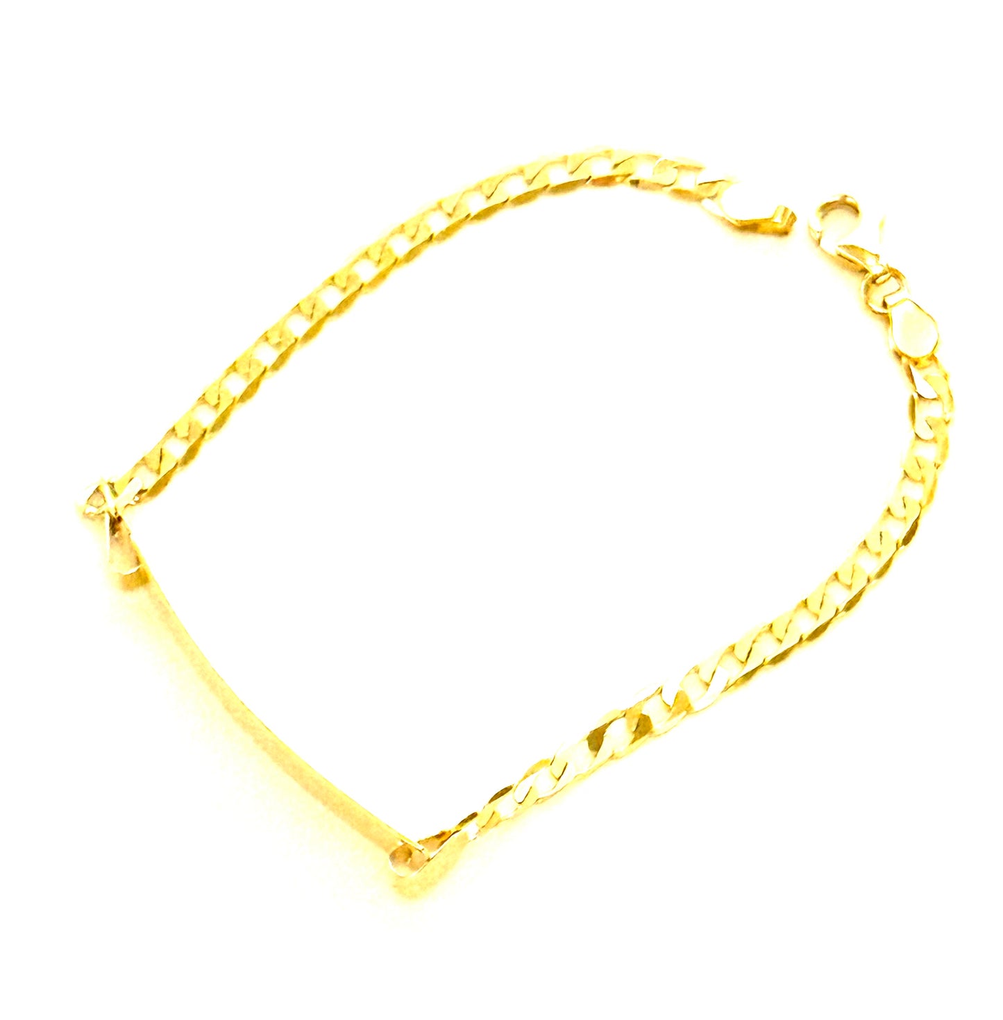 14K Solid Gold Flat Cuban Link Chain ID Bracelet (Free Engraving)