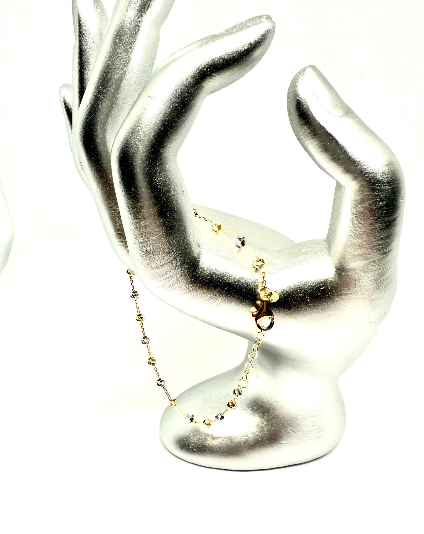 14K Solid Gold Cable Chain with Beads Bracelet