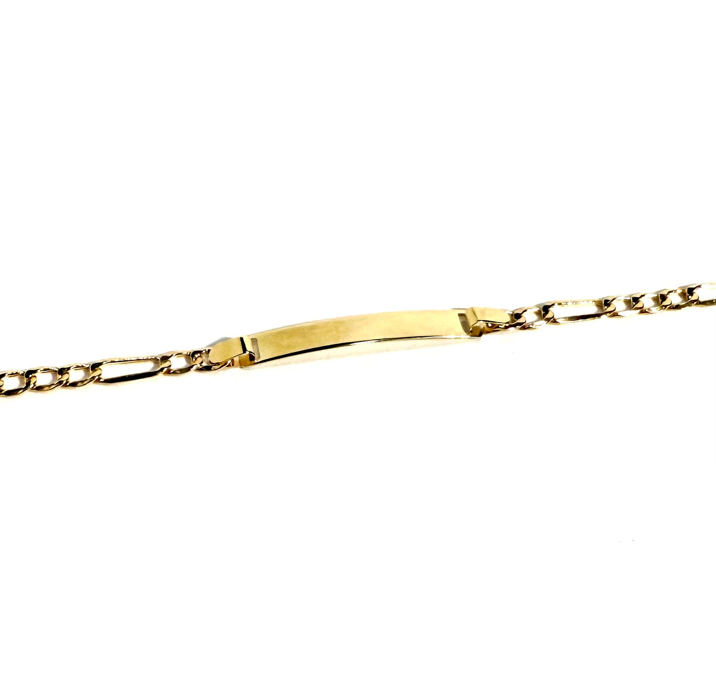 14K Solid Gold Flat Figaro Chain ID Bracelet (Free Engraving)