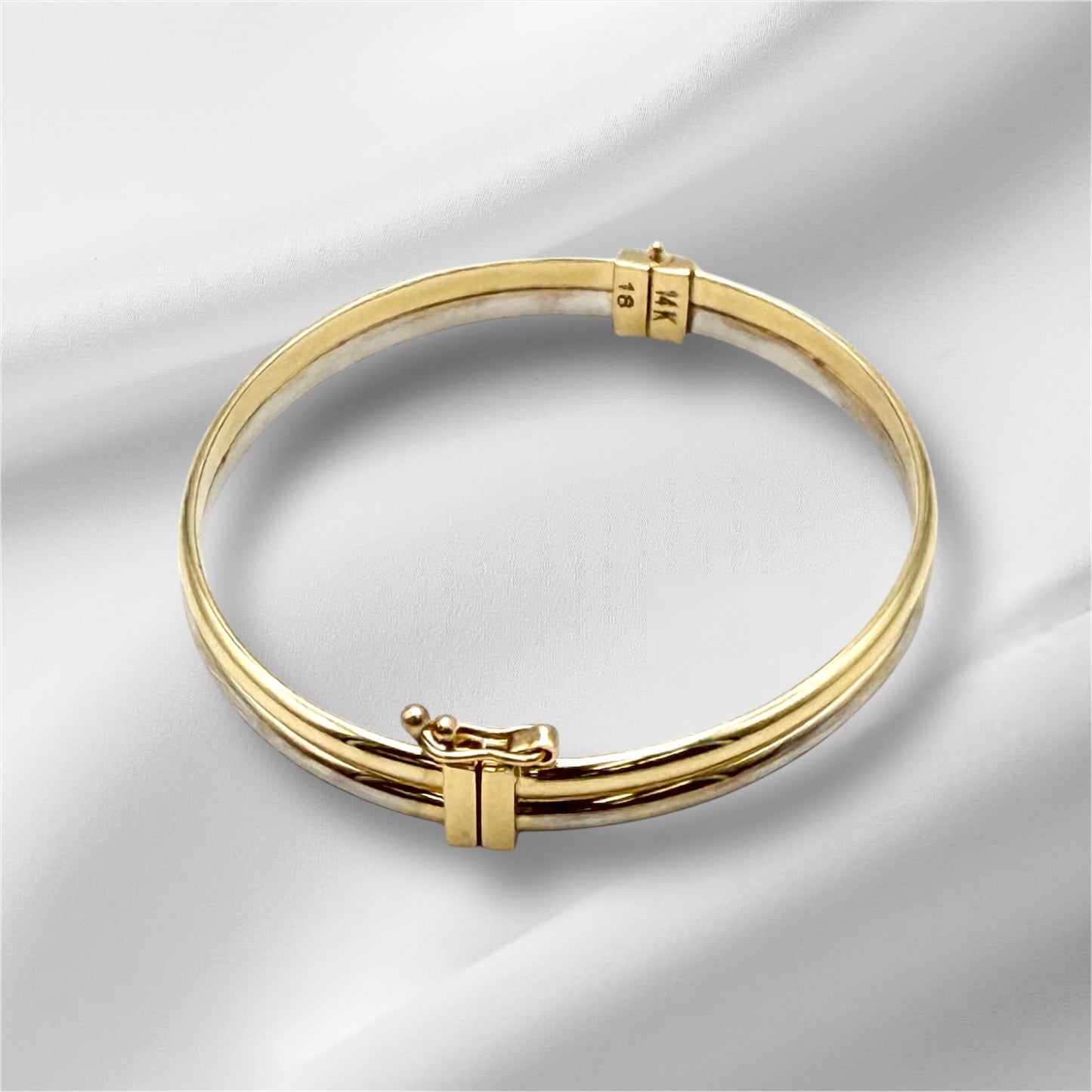 14K Solid Gold Two Tone Bangle