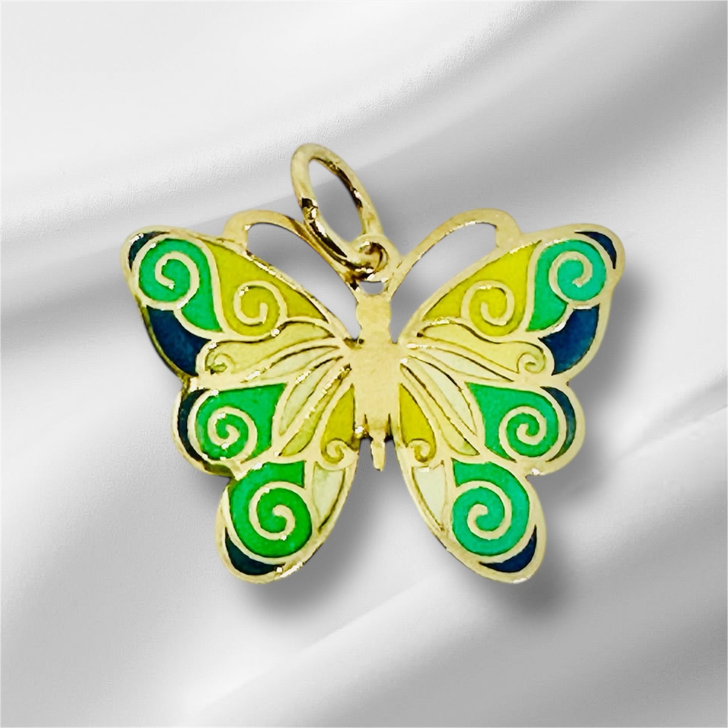 14K Solid Gold Medium Enamel Butterfly Pendant