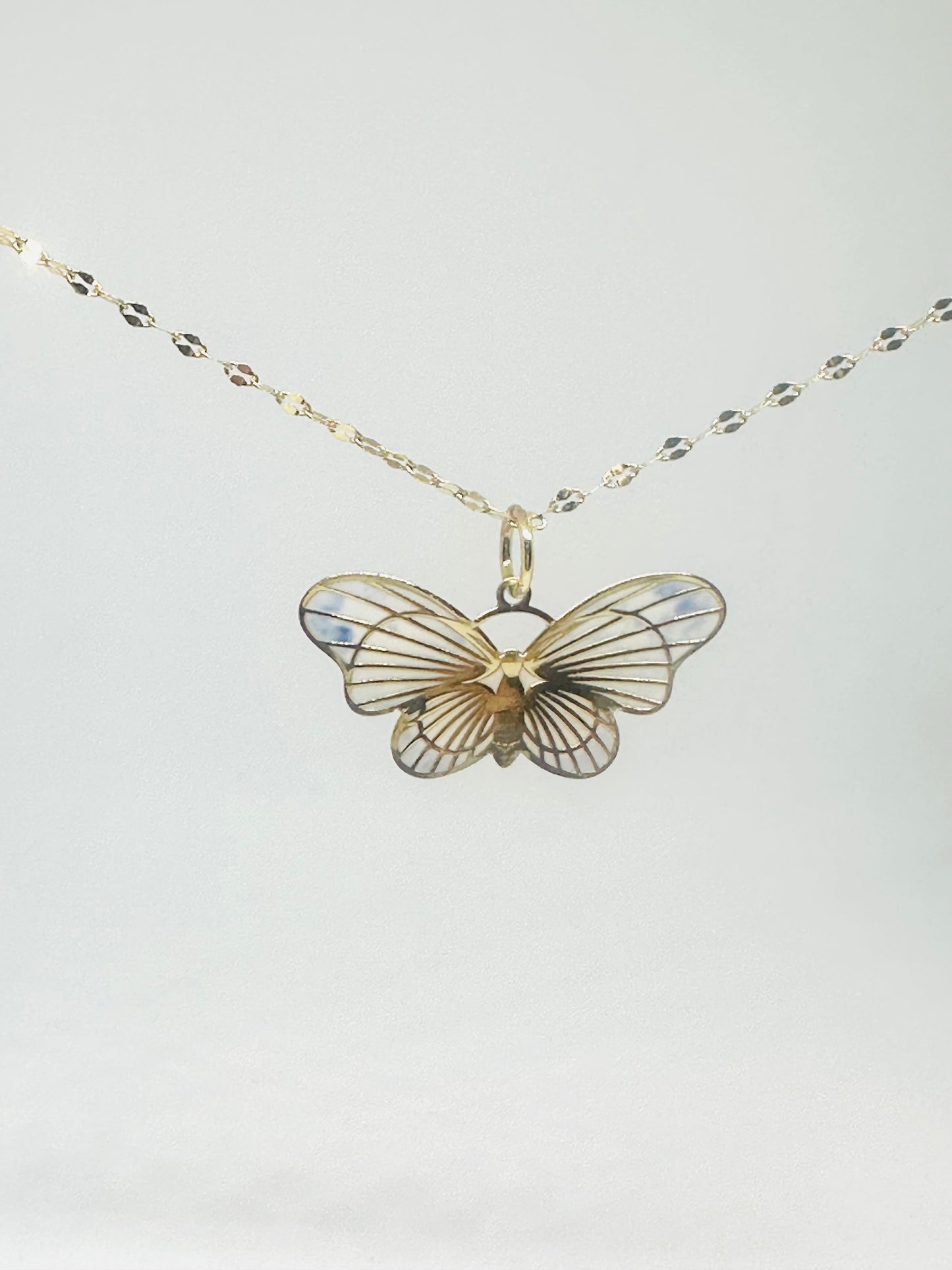 14K Solid Gold Large Enameled Butterfly Pendant