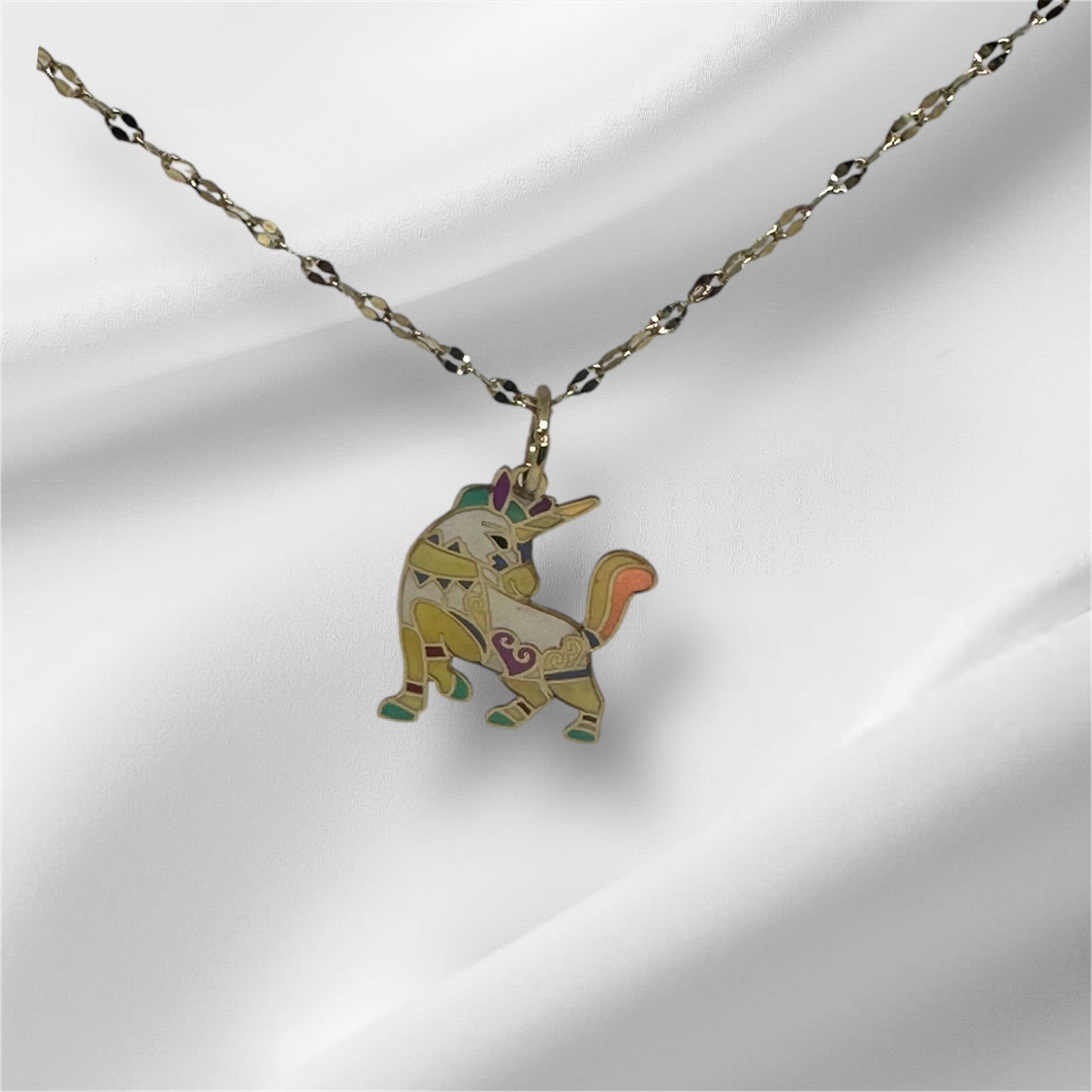 14K Solid Gold Enamel Unicorn Pendant