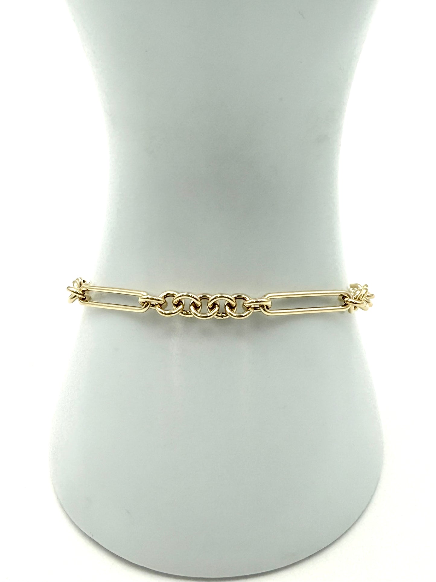 14K Solid Gold Paperclip Rolo Chain Bracelet