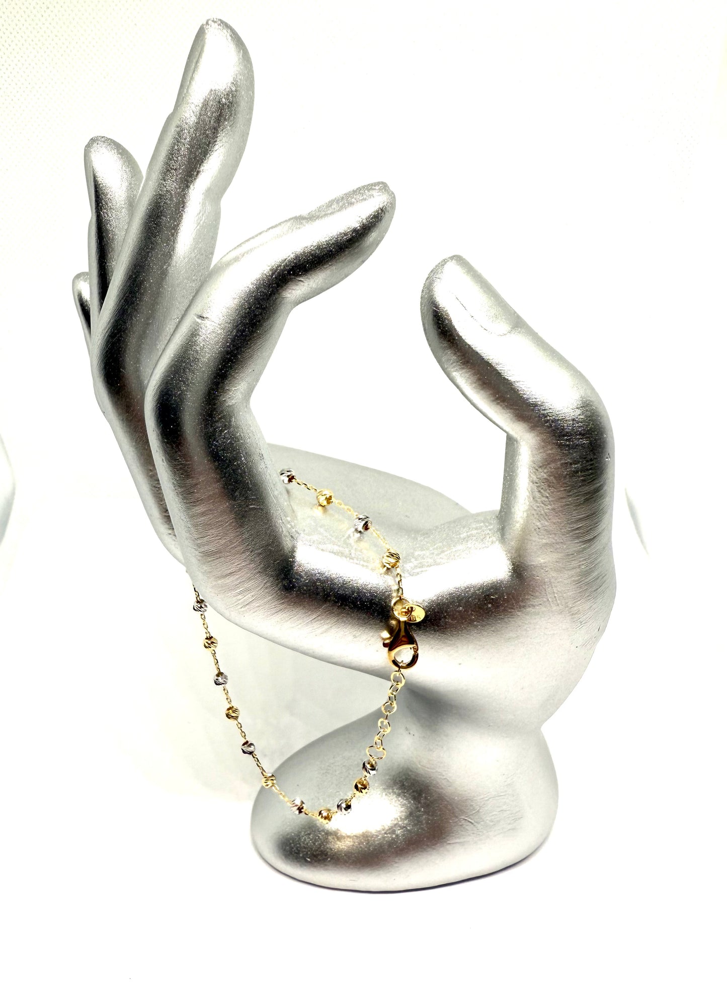 14K Solid Gold Cable Chain with Beads Bracelet
