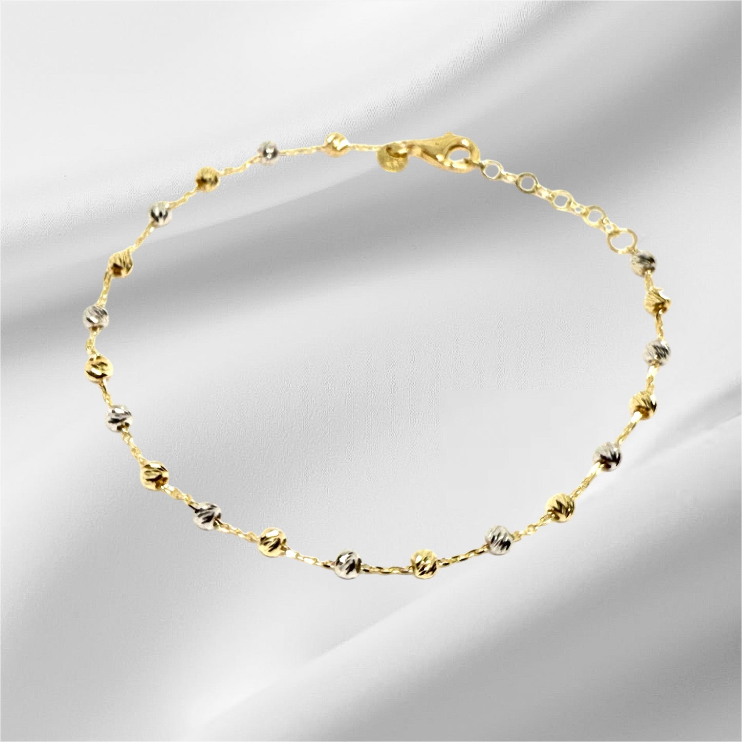14K Solid Gold Cable Chain with Beads Bracelet
