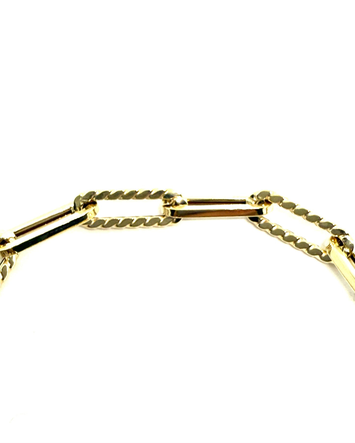 14K Solid Gold Paper Clip Chain Bracelet with Textured Links