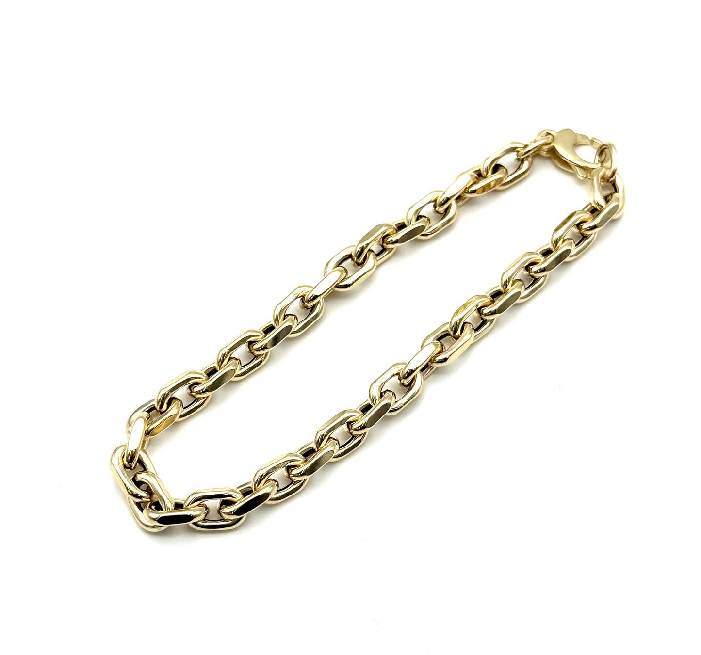 14K Solid Gold Thick Flat Cable Chain Bracelet
