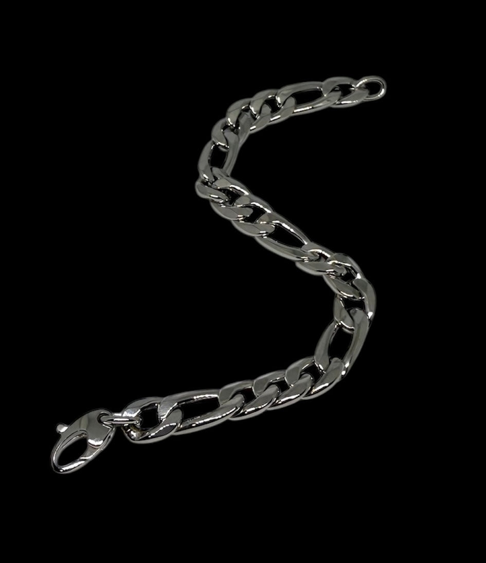14K Solid White Gold Figaro Chain Bracelet