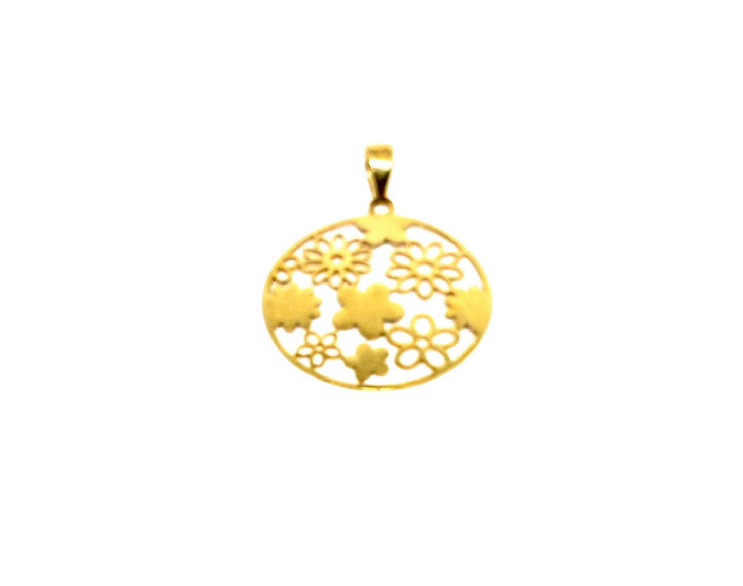 14K Solid Gold Circular Floral Pendant