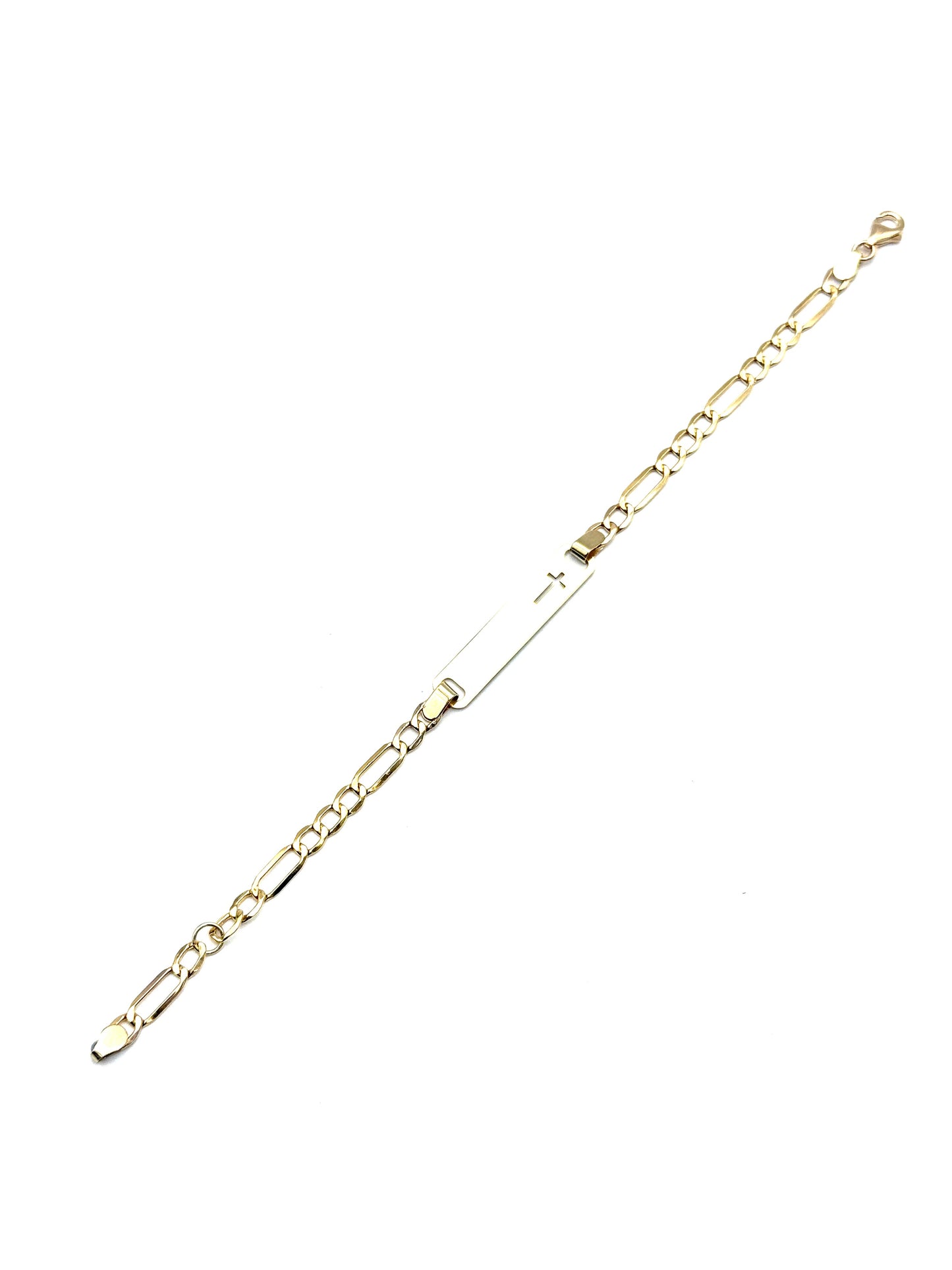 14K Solid Gold Figaro Chain ID Bracelet