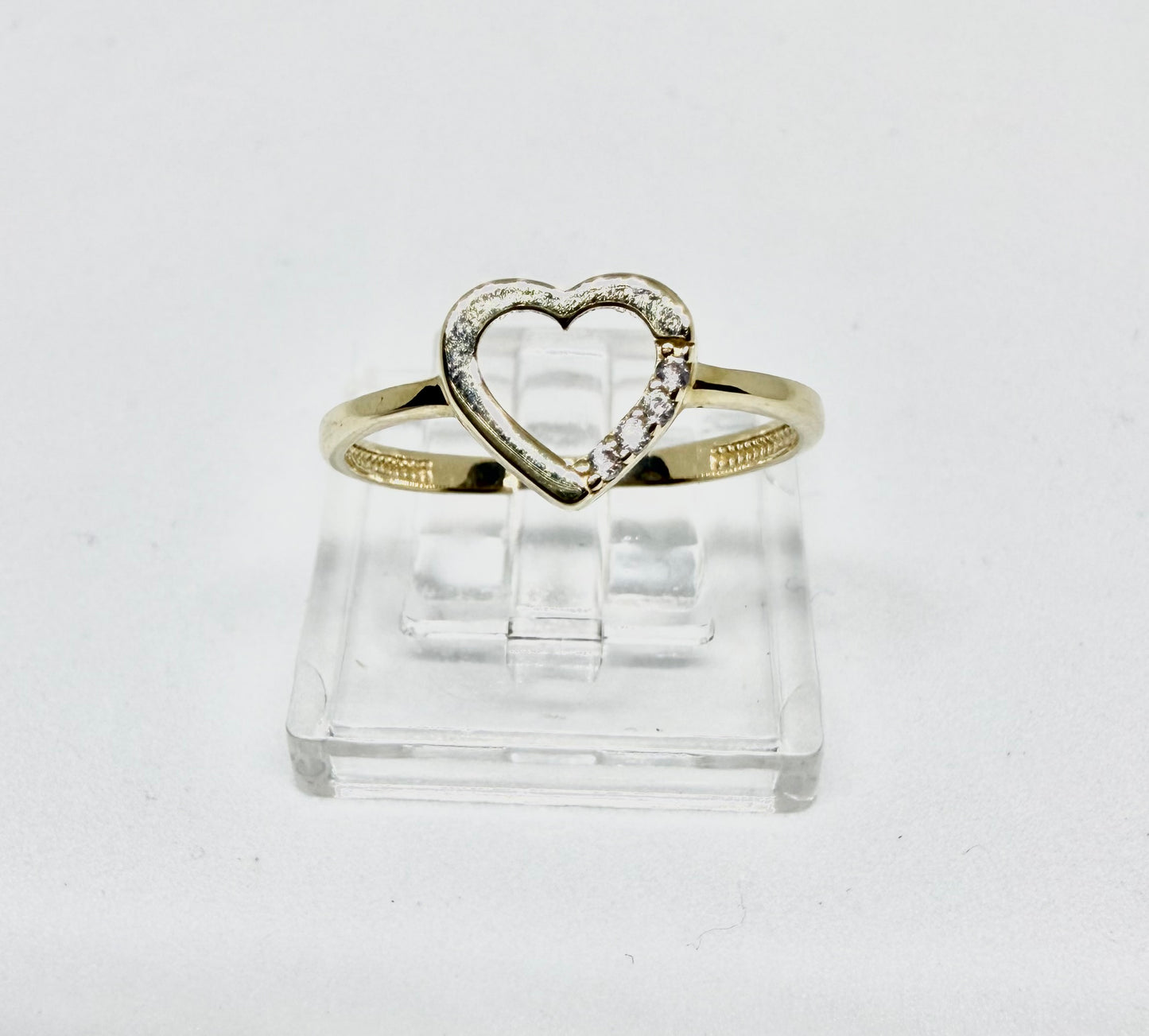 14K Solid Gold Heart Outline with Zirconia Accent Ring