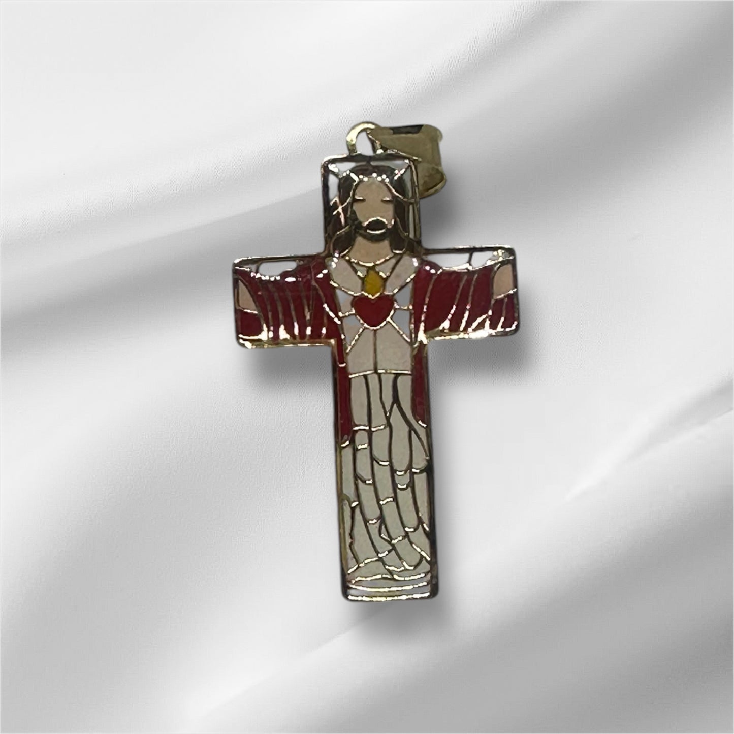 14K Solid Gold Enamel Sacred Heart Pendant
