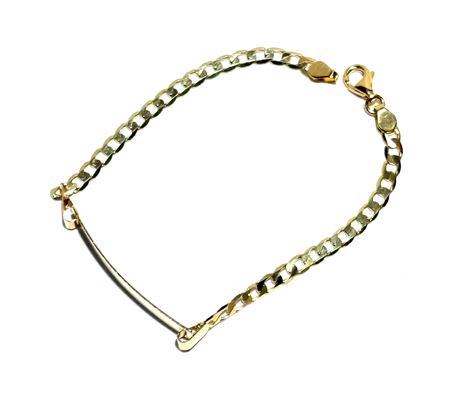 14K Solid Gold Flat Cuban Link Chain ID Bracelet (Free Engraving)