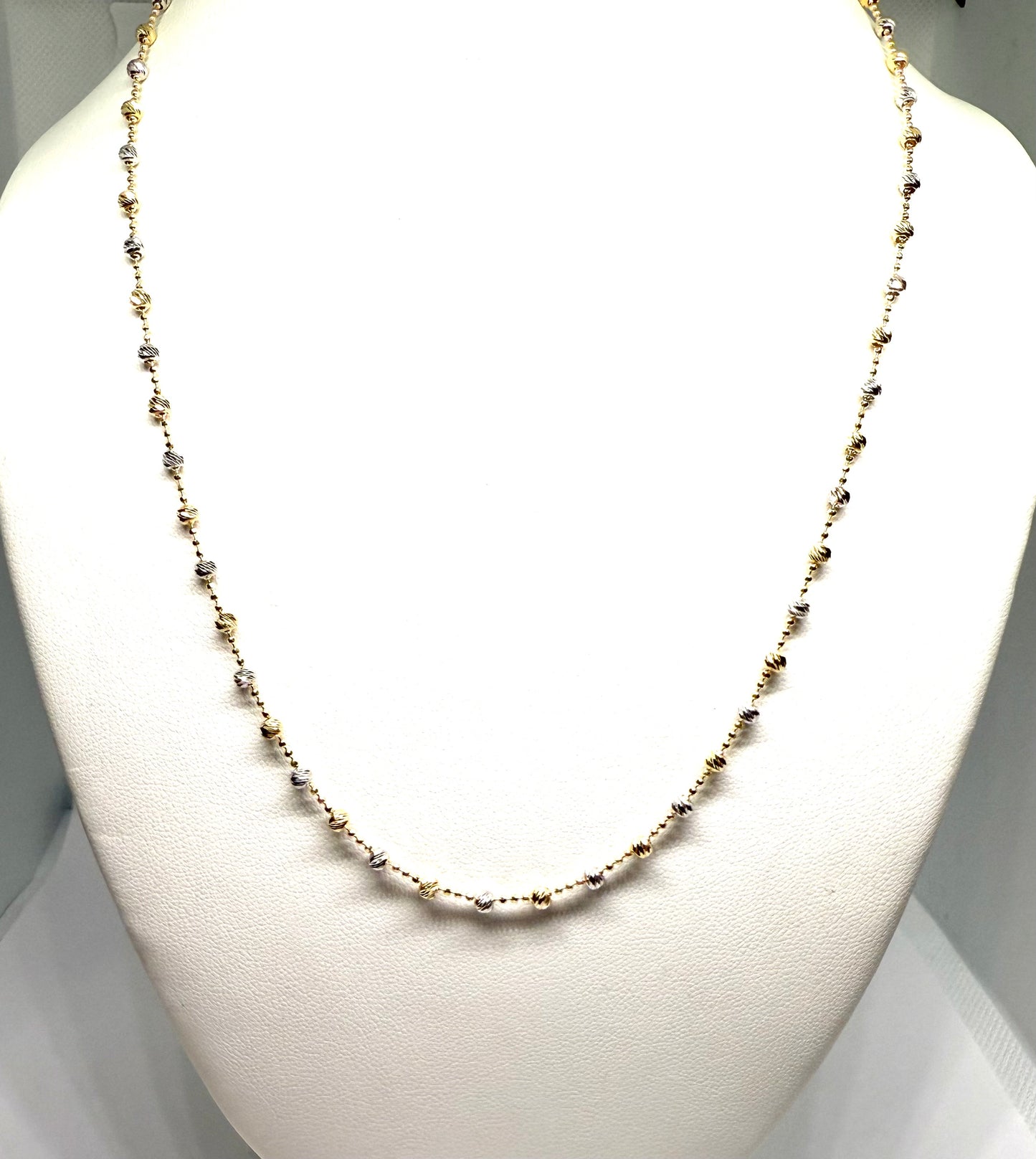 14K Solid Gold Ball Chain with Beads Necklace