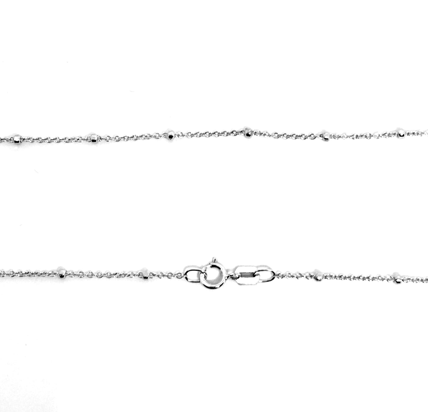 14K Solid White Gold Cable Chain with Beads Necklace