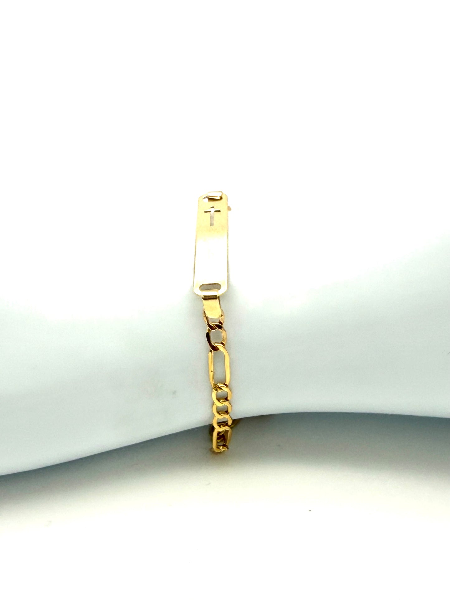 14K Solid Gold Figaro Chain ID Bracelet