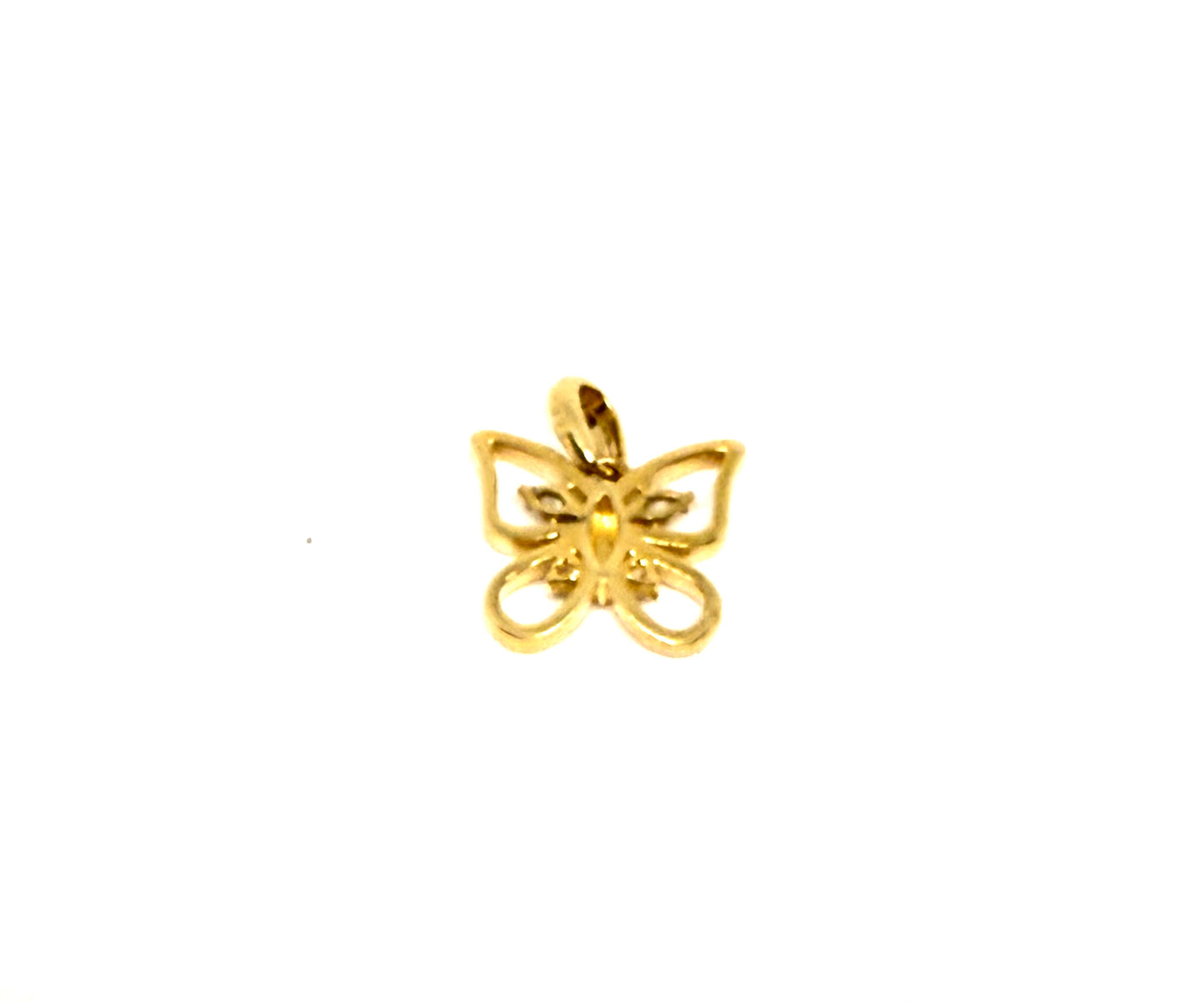 14K Solid Gold Butterfly with CZ Pendant