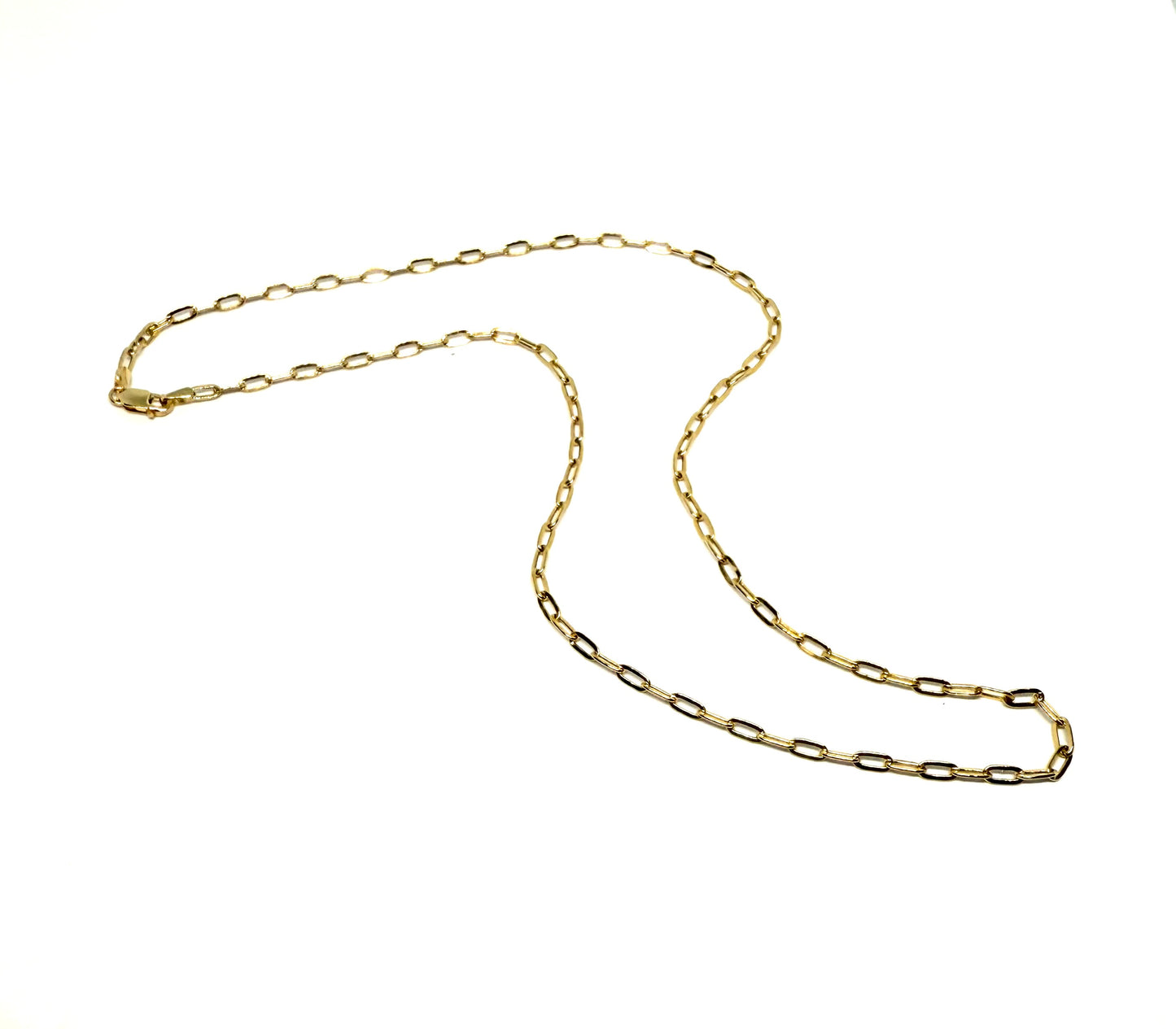 14K Solid Gold Paper clip Chain Necklace
