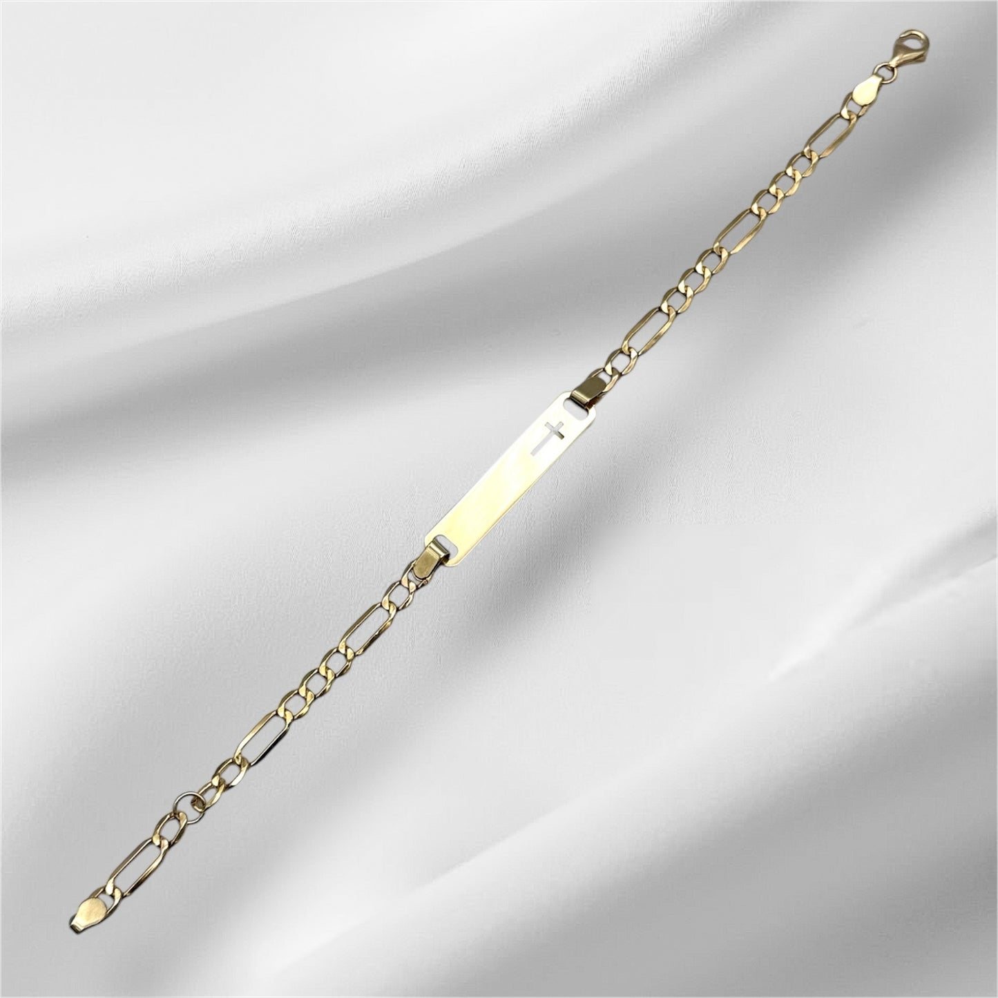 14K Solid Gold Figaro Chain ID Bracelet