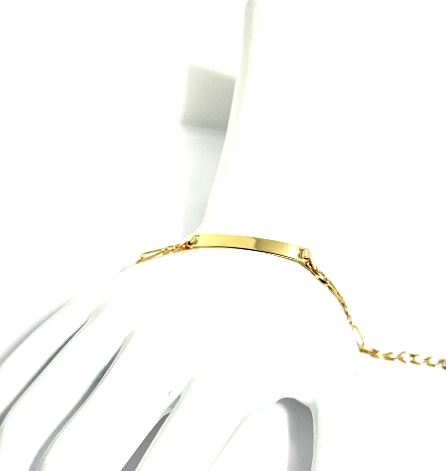 14K Solid Gold Flat Figaro Chain ID Bracelet (Free Engraving)