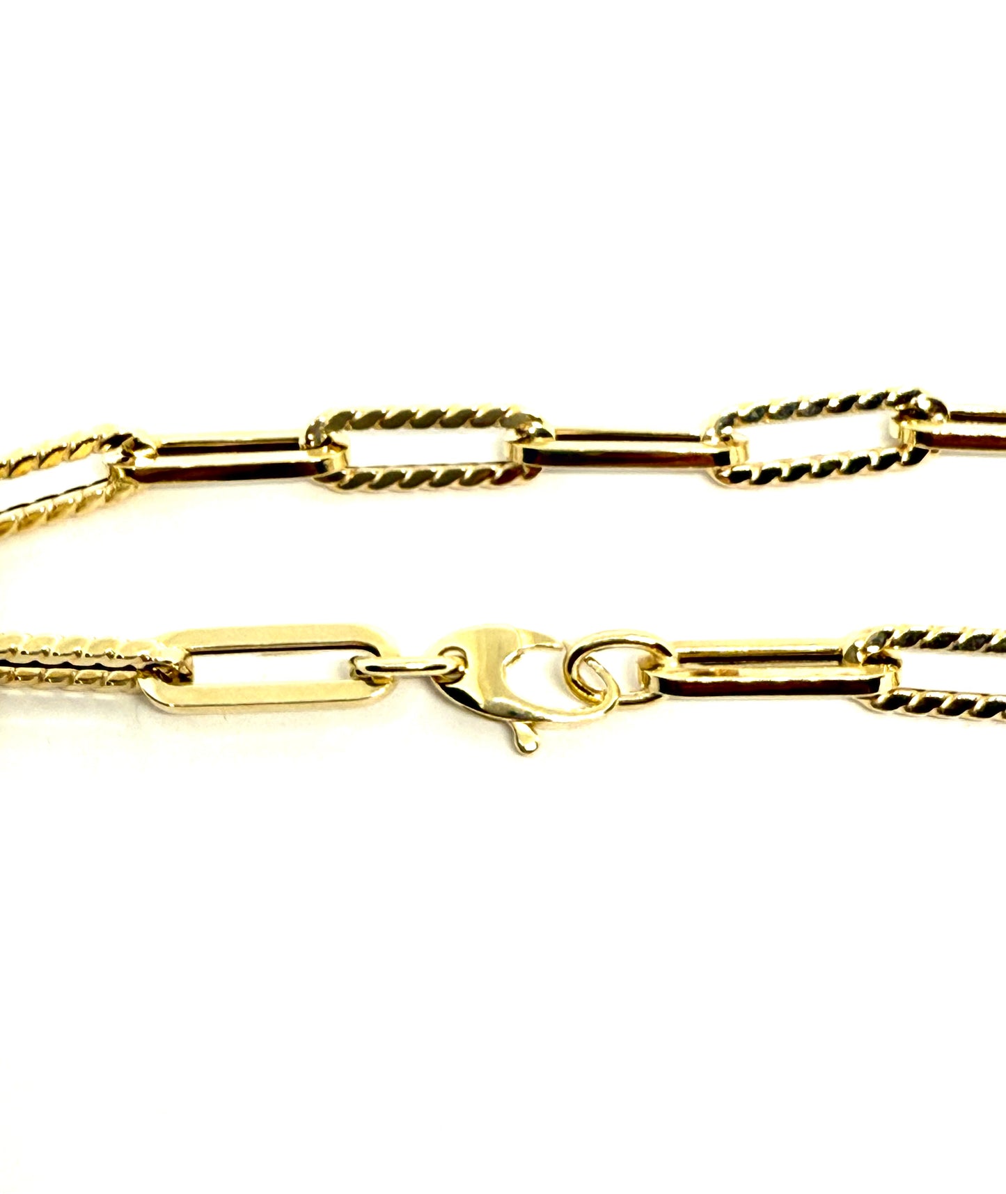 14K Solid Gold Paper Clip Chain Bracelet with Textured Links