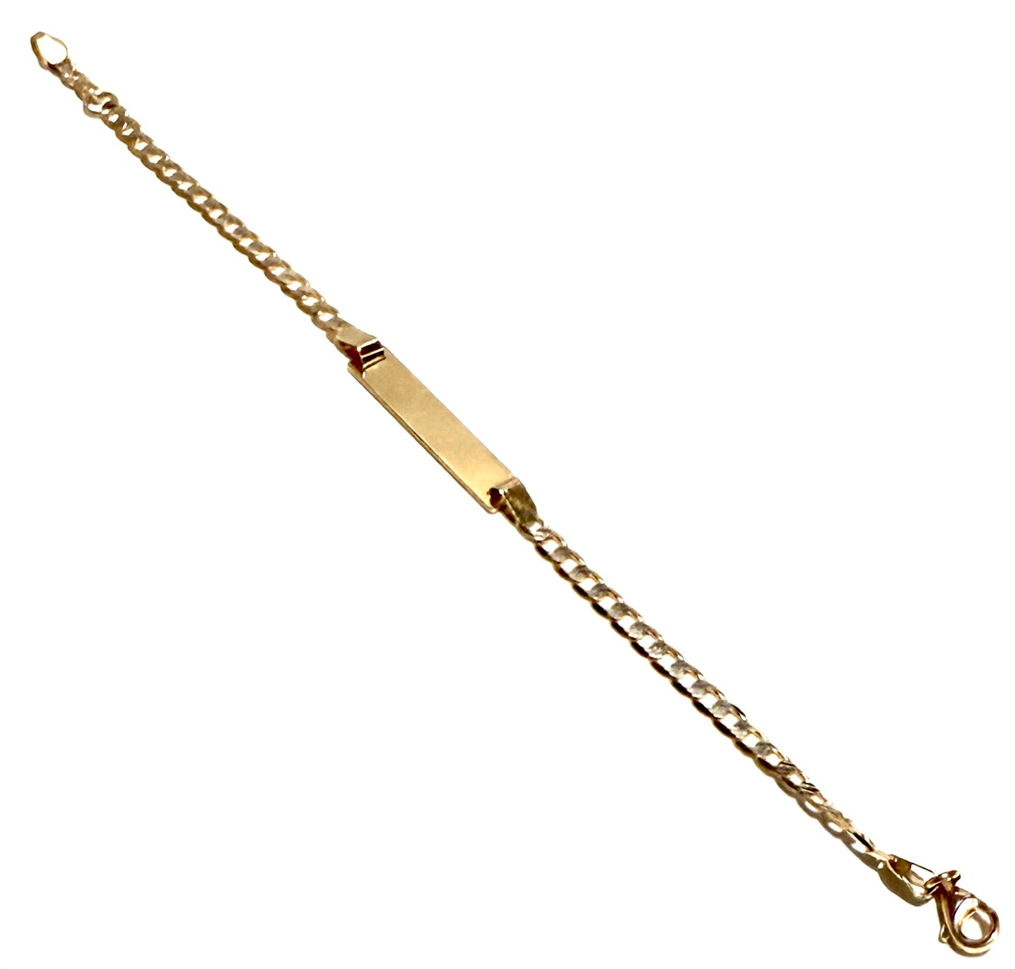 14K Solid Gold Two Tone Flat Cuban Link Chain ID Bracelet