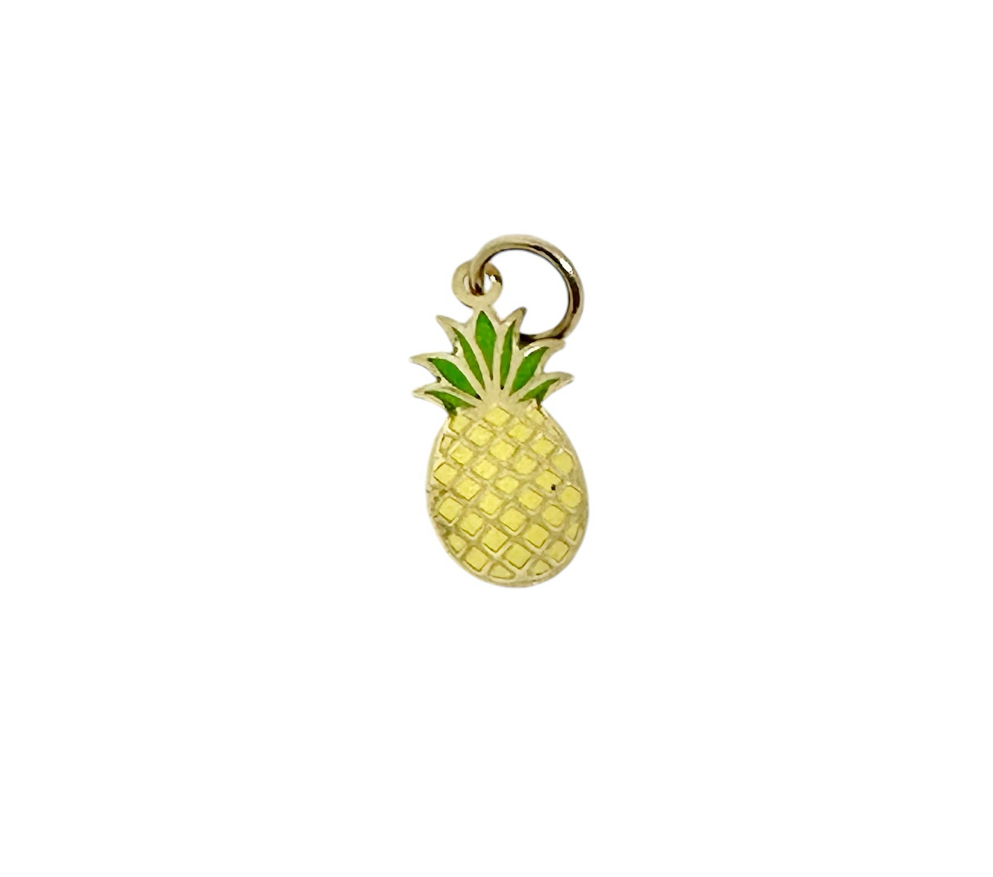 14K Solid Gold Enameled Pineapple Pendant