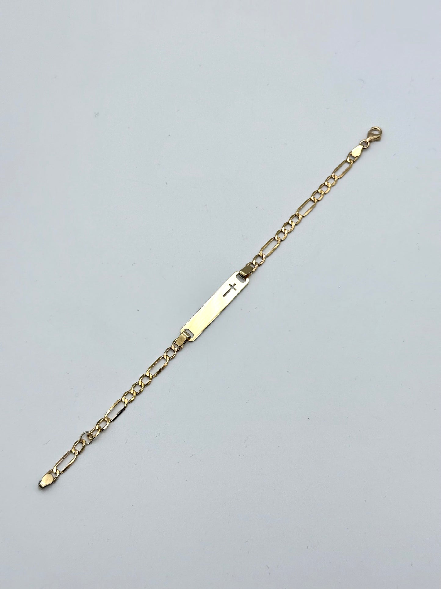 14K Solid Gold Figaro Chain ID Bracelet