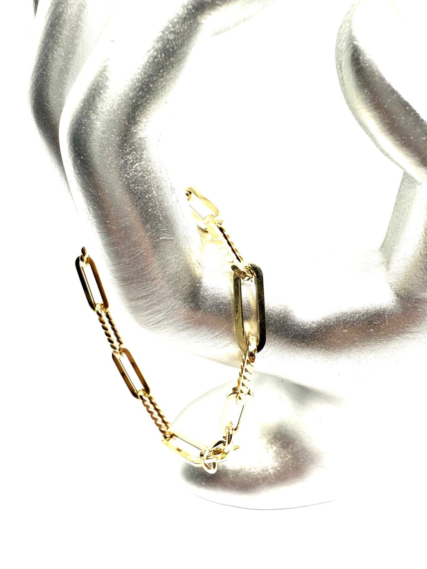 14K Solid Gold Paper Clip Chain Bracelet with Textured Links